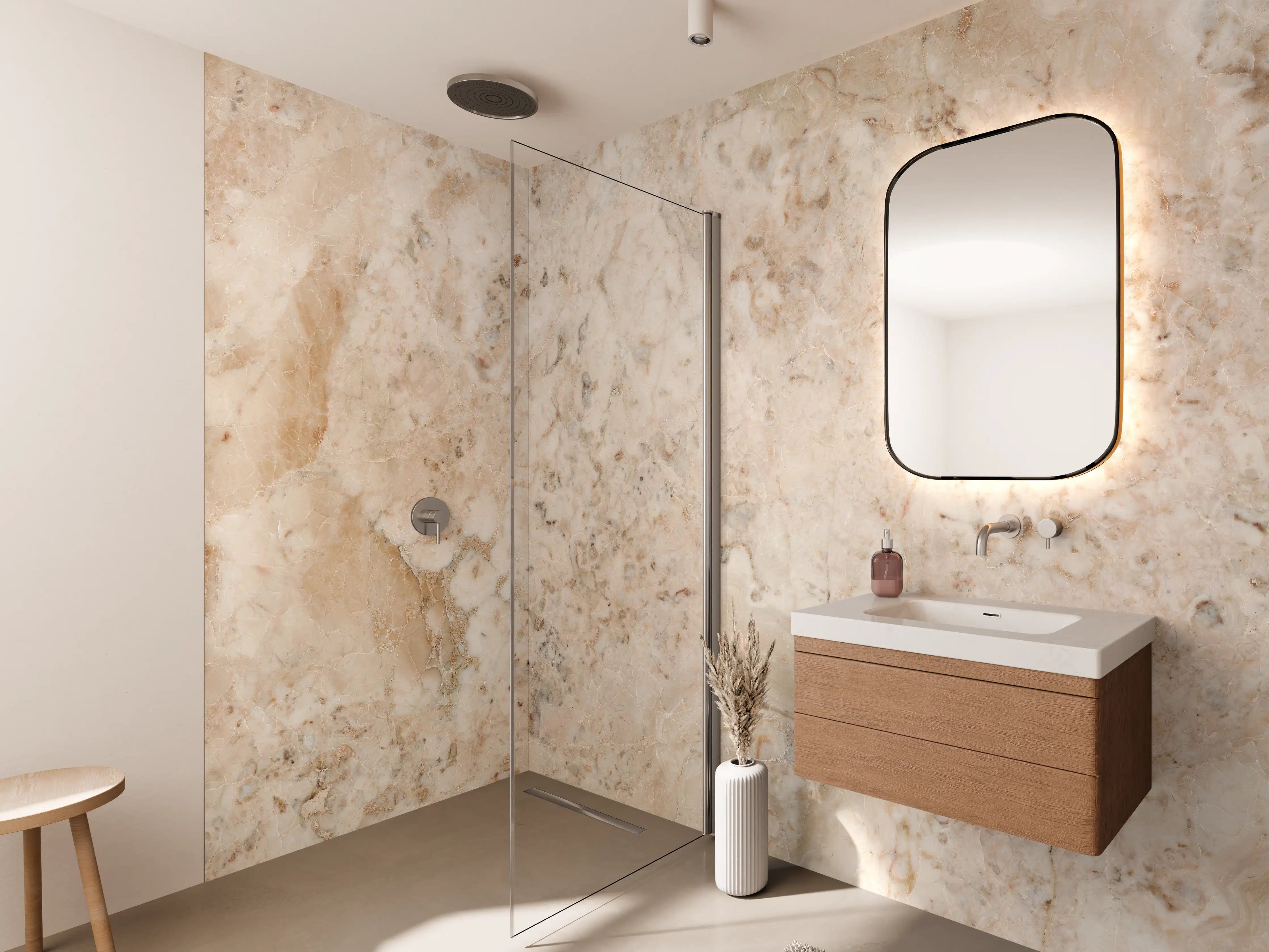 Wandverkleidung Bad - Beige Naturmarmor Stein Textur