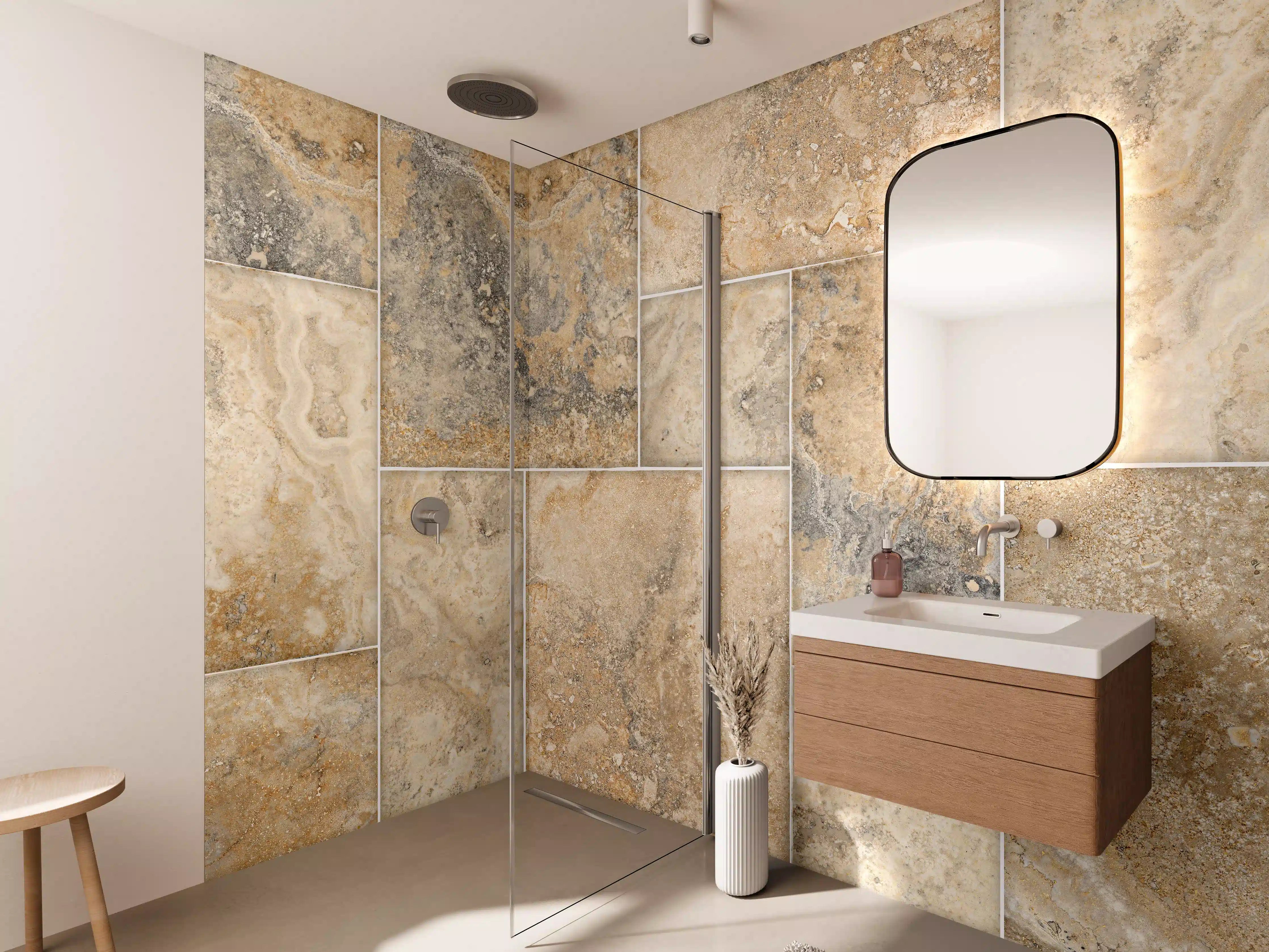 Wandverkleidung Bad - Beige Naturstein Wandtextur