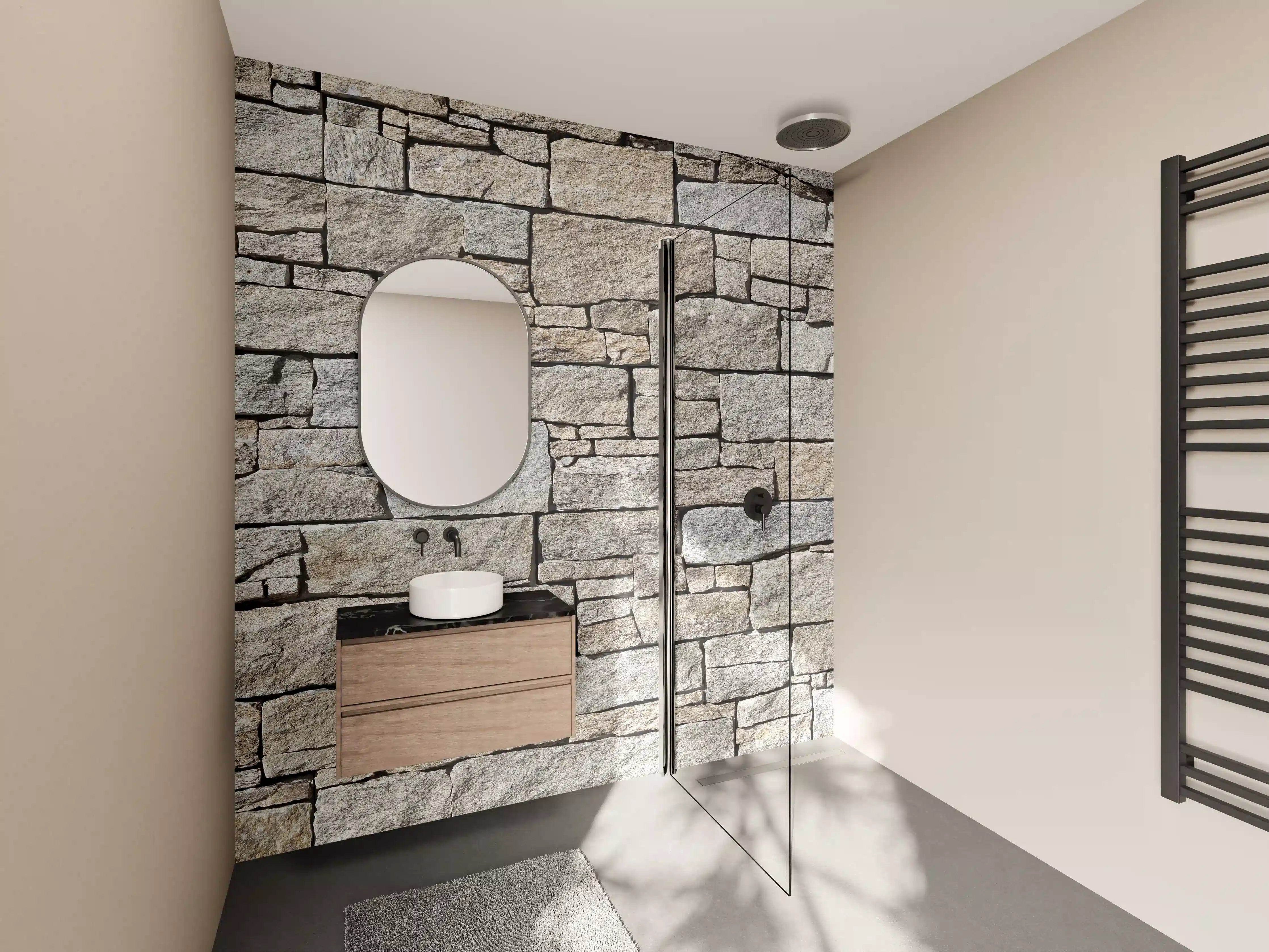 Wandverkleidung Bad - Beige Natursteinmauer Struktur