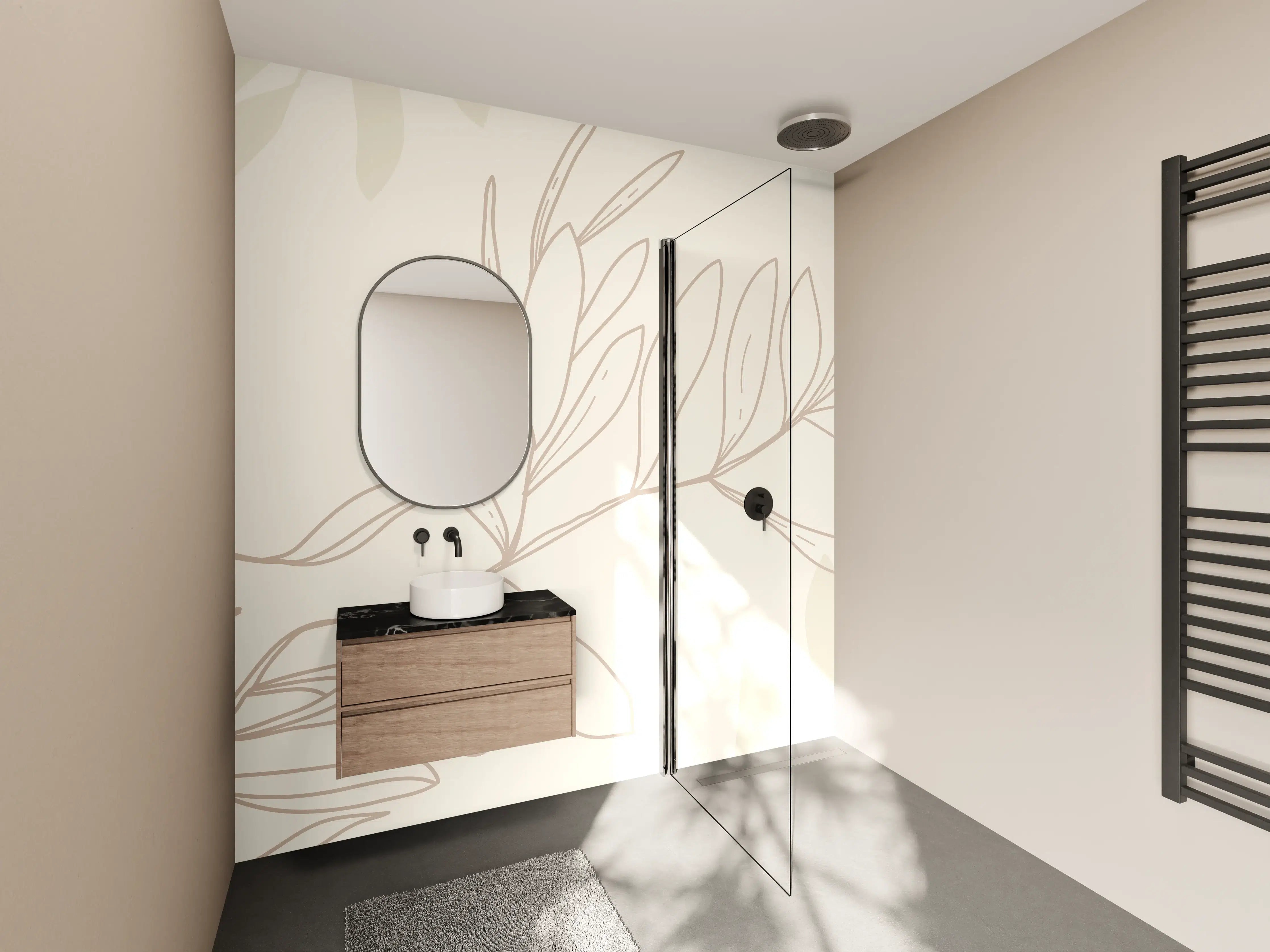 Wandverkleidung Bad - Beige Pflanzenlinien Muster