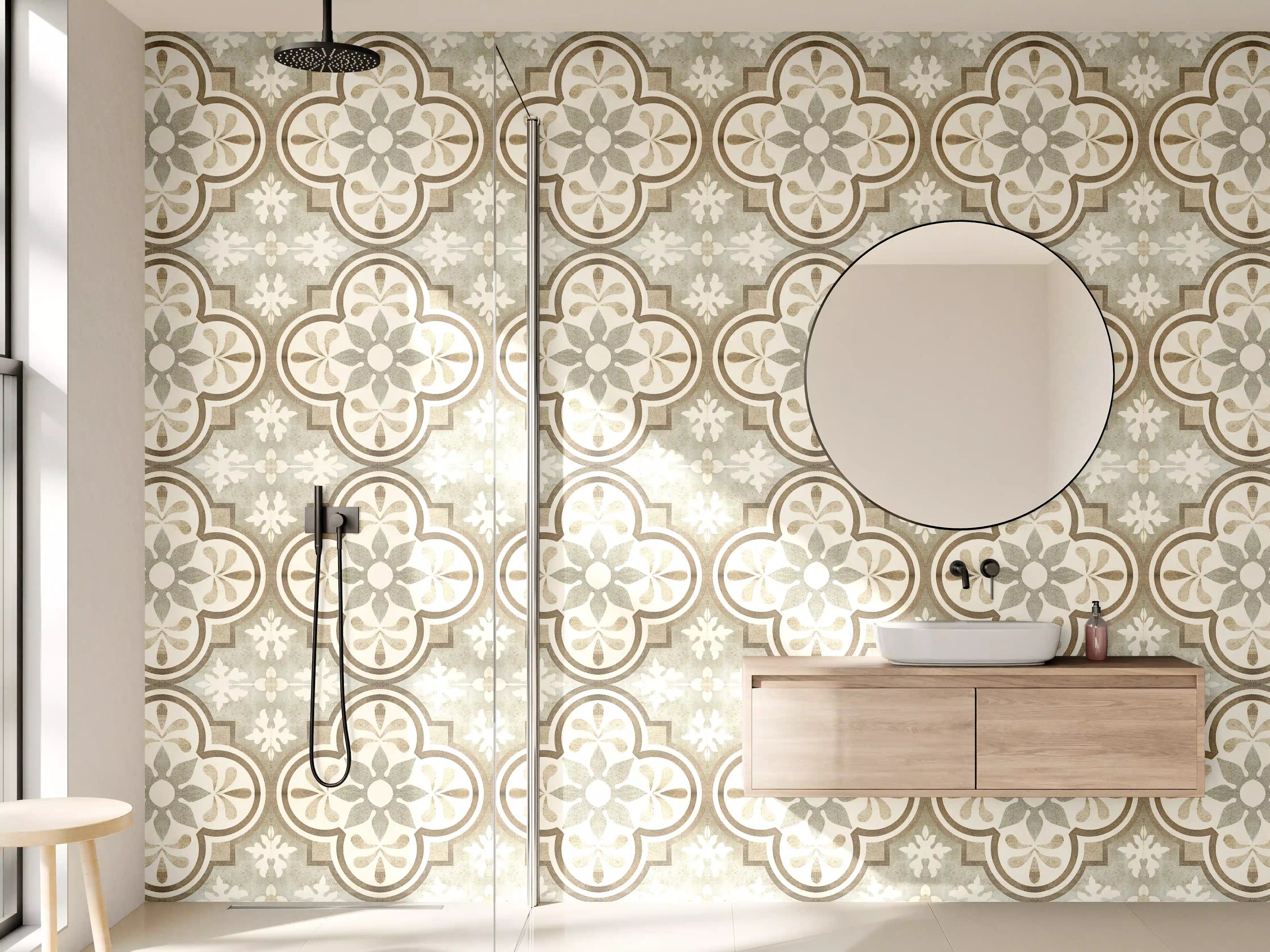 Wandverkleidung Bad - Beige Retro Fliesenmuster