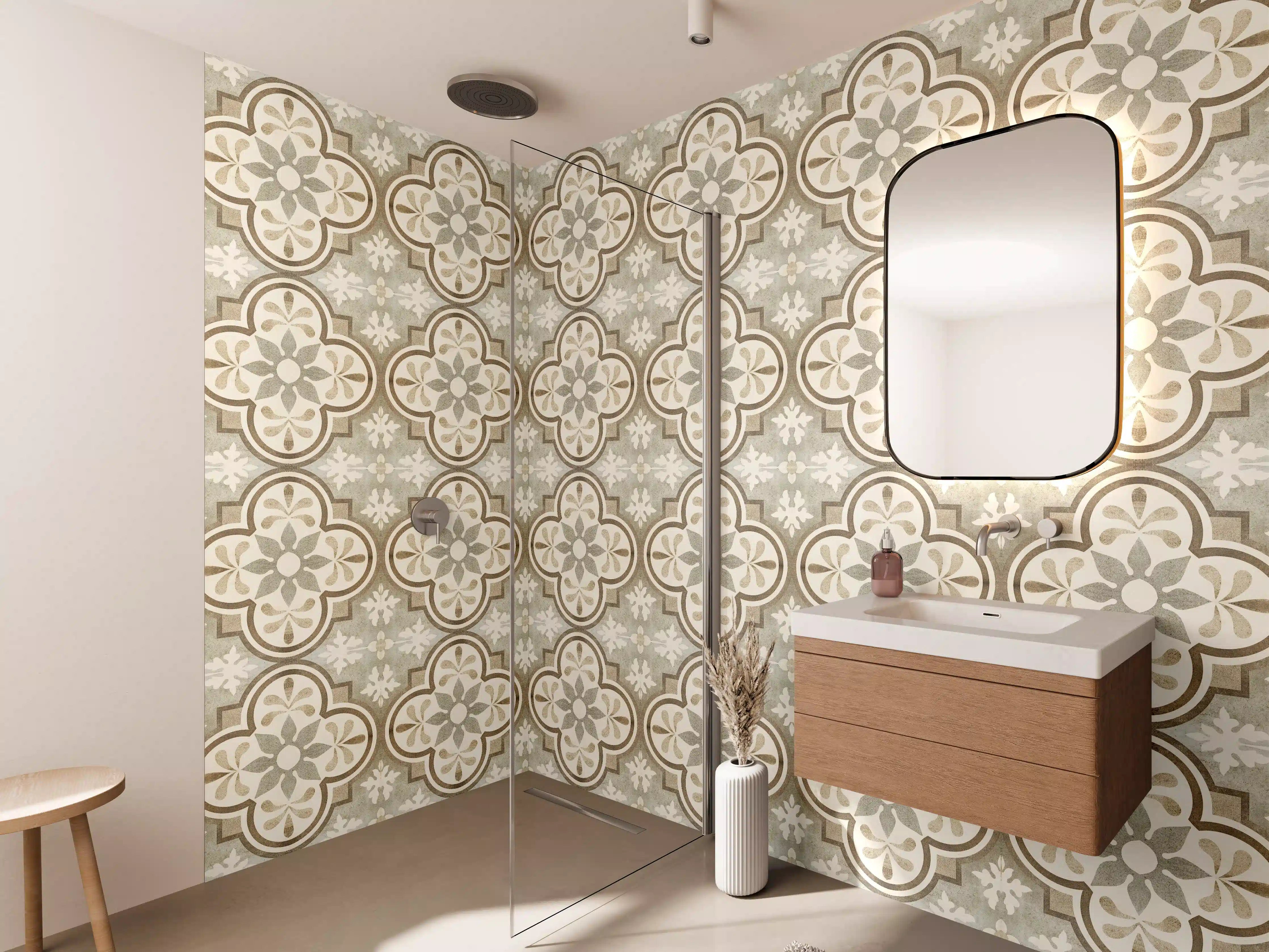 Wandverkleidung Bad - Beige Retro Fliesenmuster