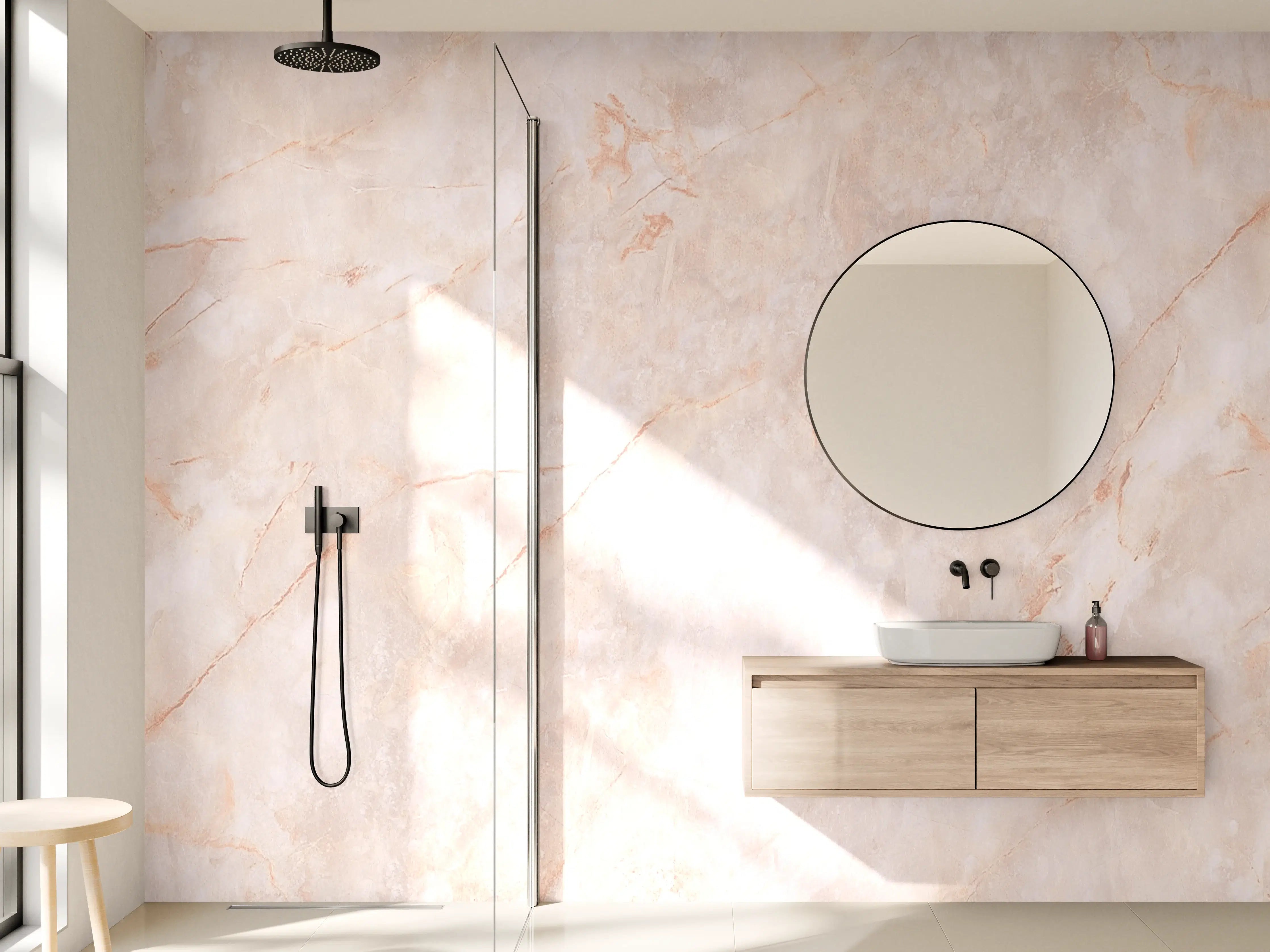 Wandverkleidung Bad - Beige-Rosa Marmorstein