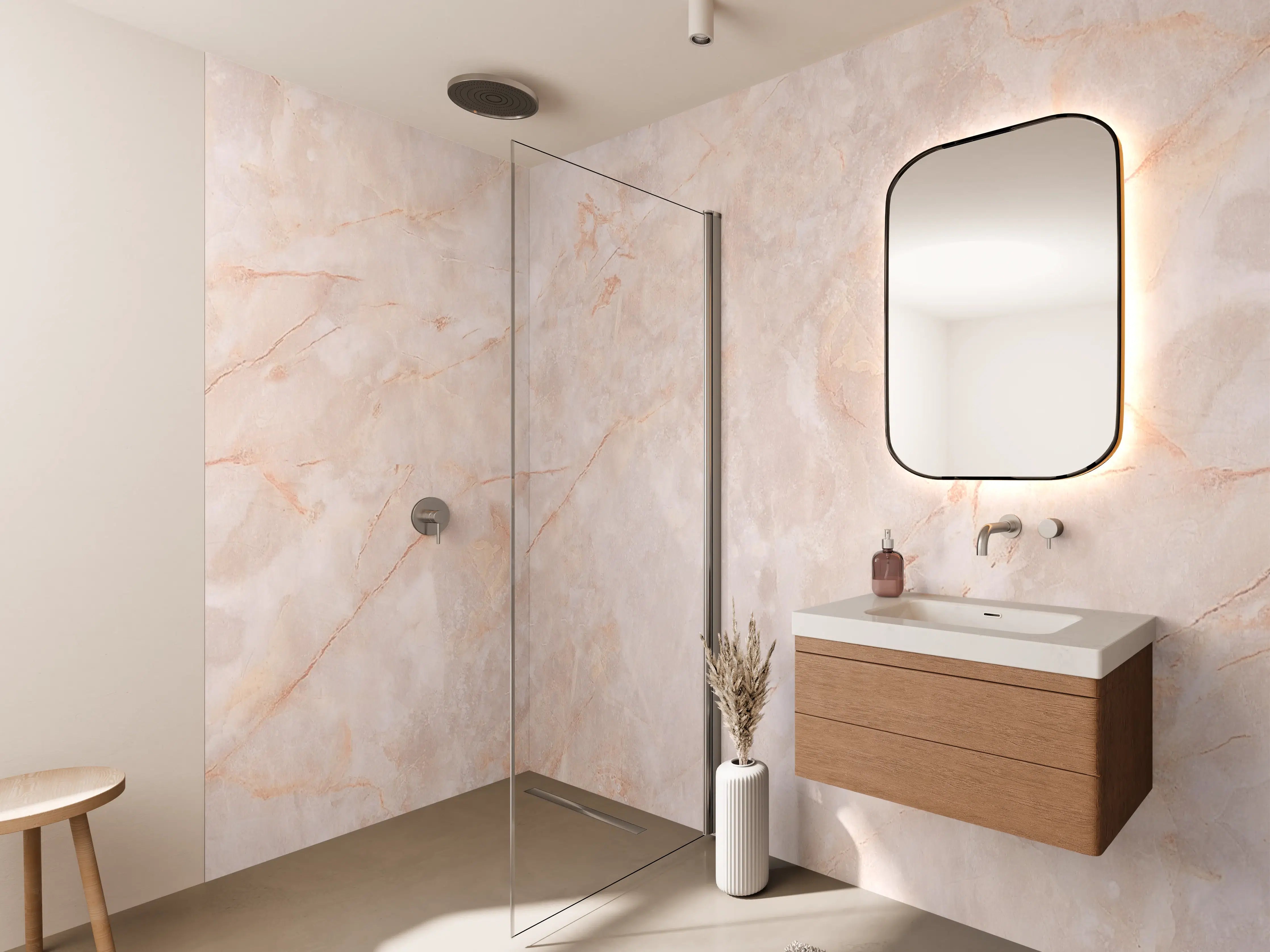 Wandverkleidung Bad - Beige-Rosa Marmorstein