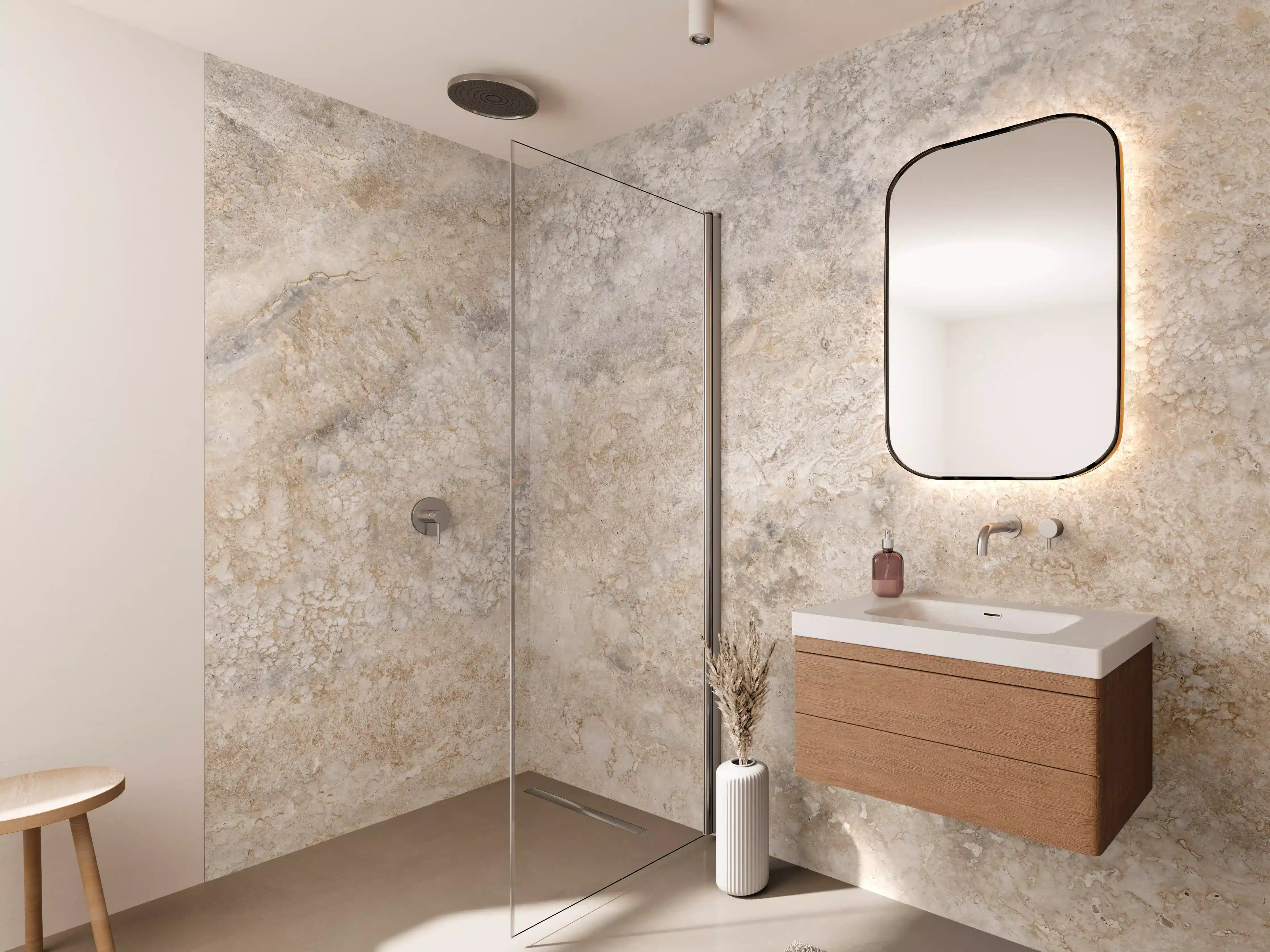 Wandverkleidung Bad - Beige Steinmauer mit Struktur