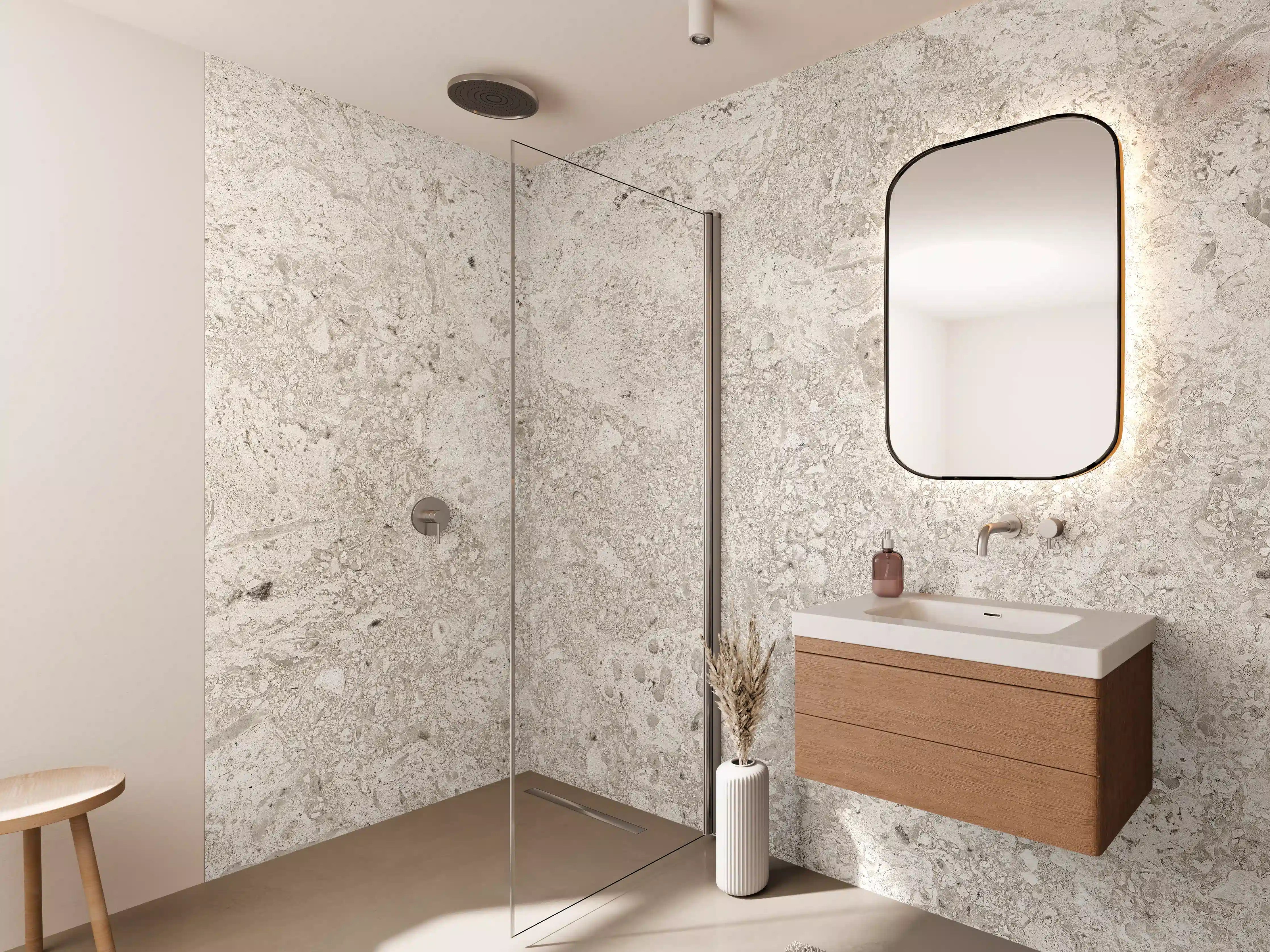 Wandverkleidung Bad - Beige Steinoptik mit feiner Textur
