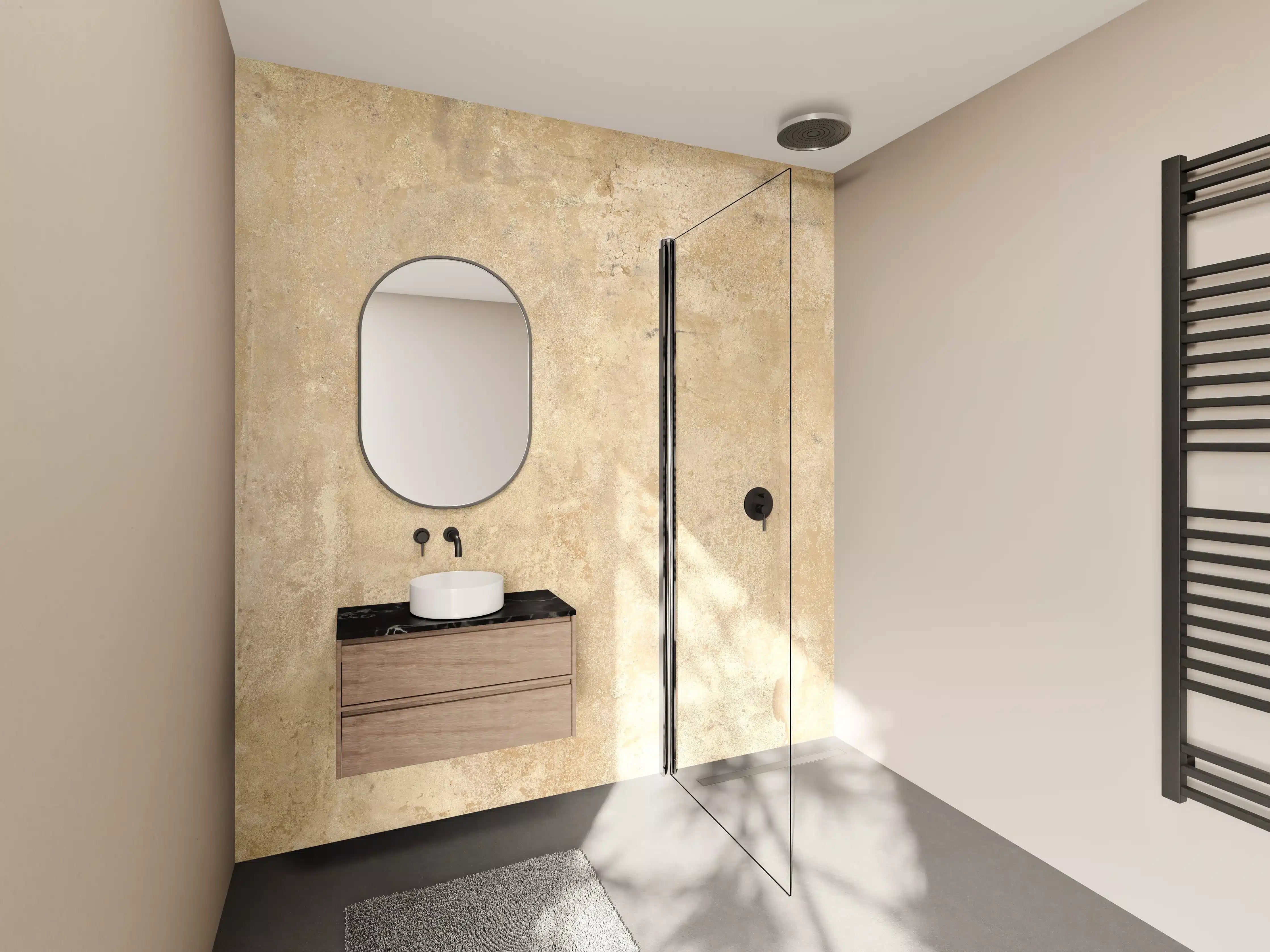 Wandverkleidung Bad - Beige Steintapete mit natürlicher Struktur