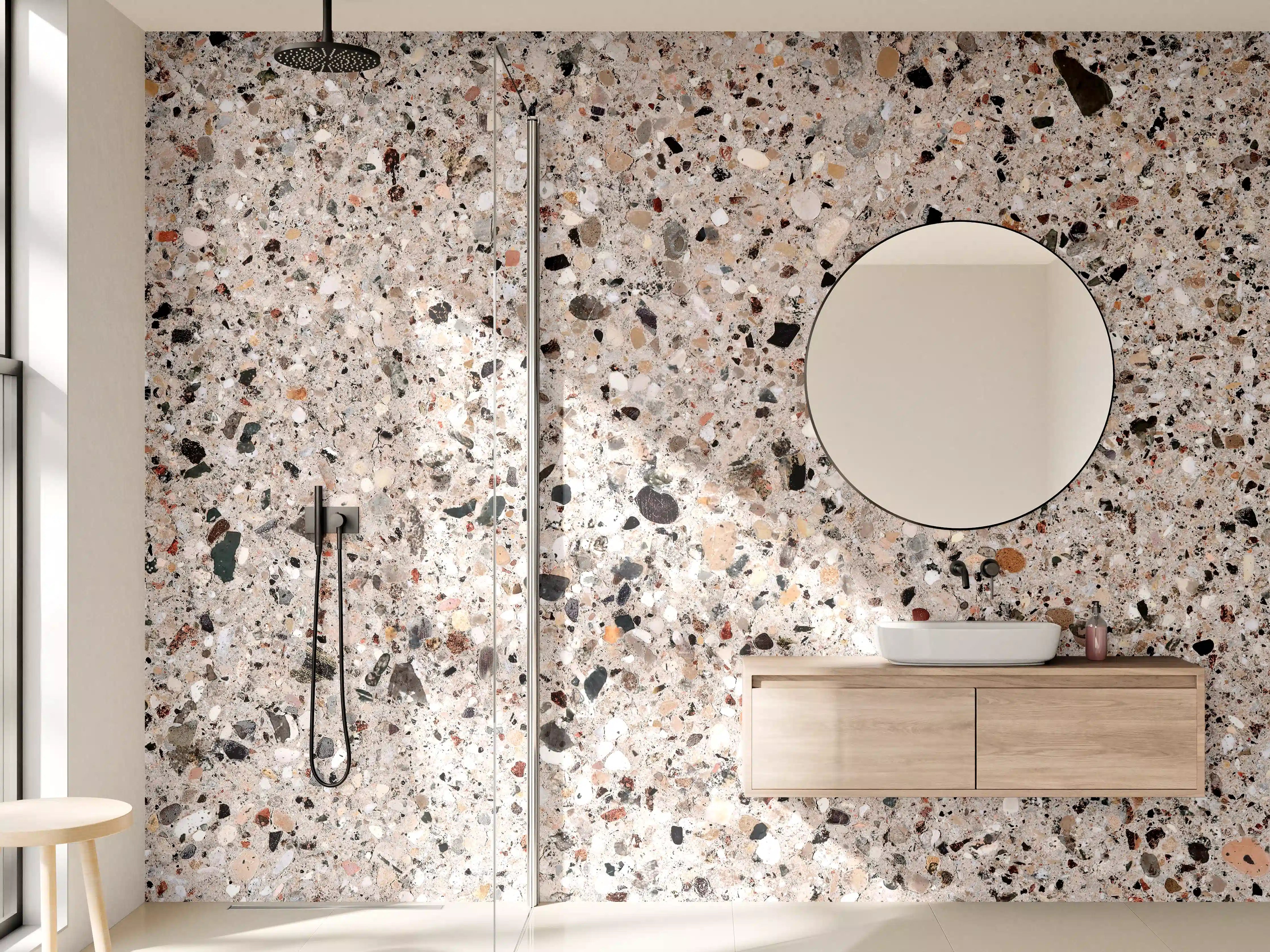 Wandverkleidung Bad - Beige Steinterrazzo Textur