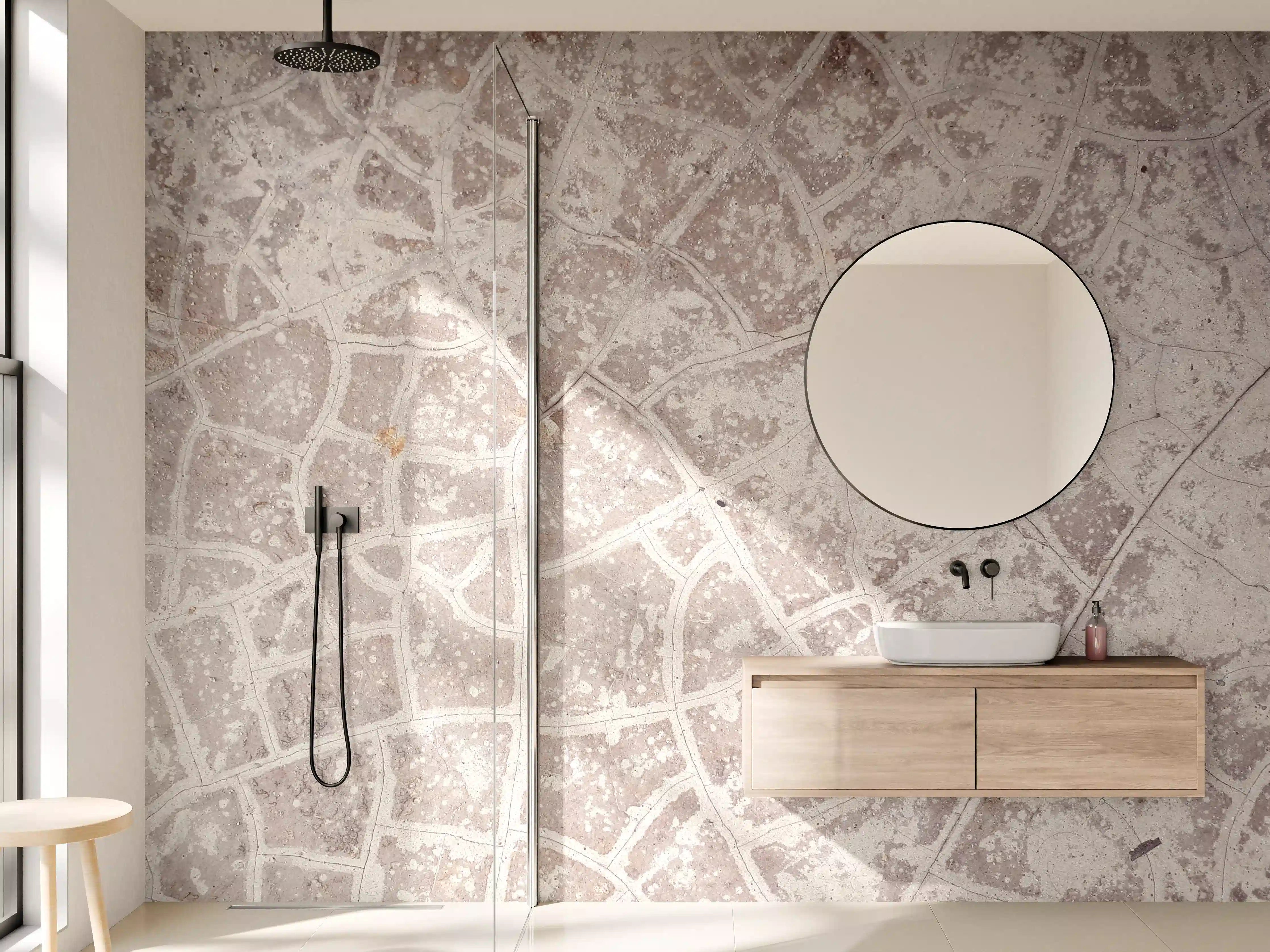 Wandverkleidung Bad - Beige Straßenmuster mit feiner Struktur