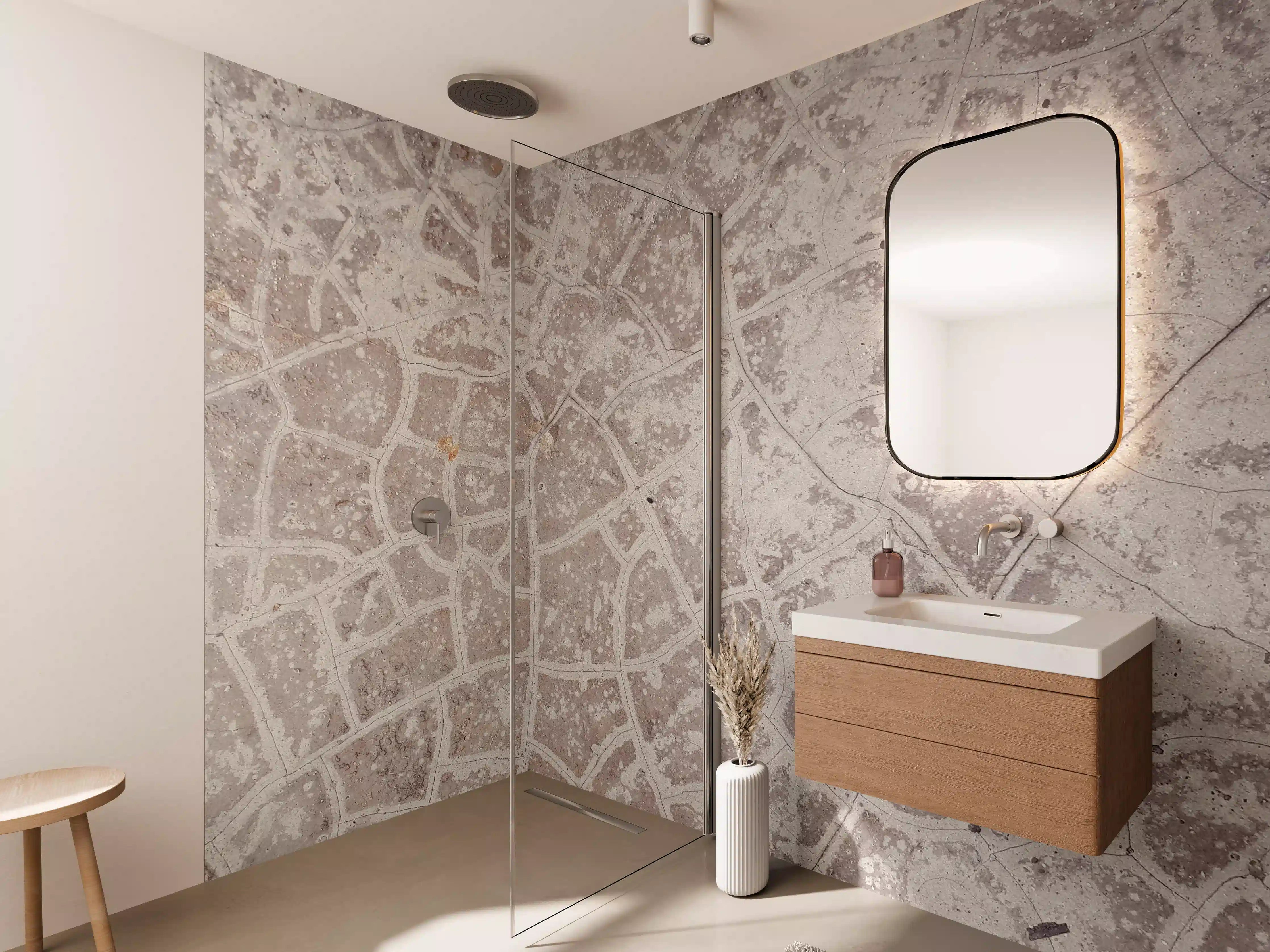 Wandverkleidung Bad - Beige Straßenmuster mit feiner Struktur