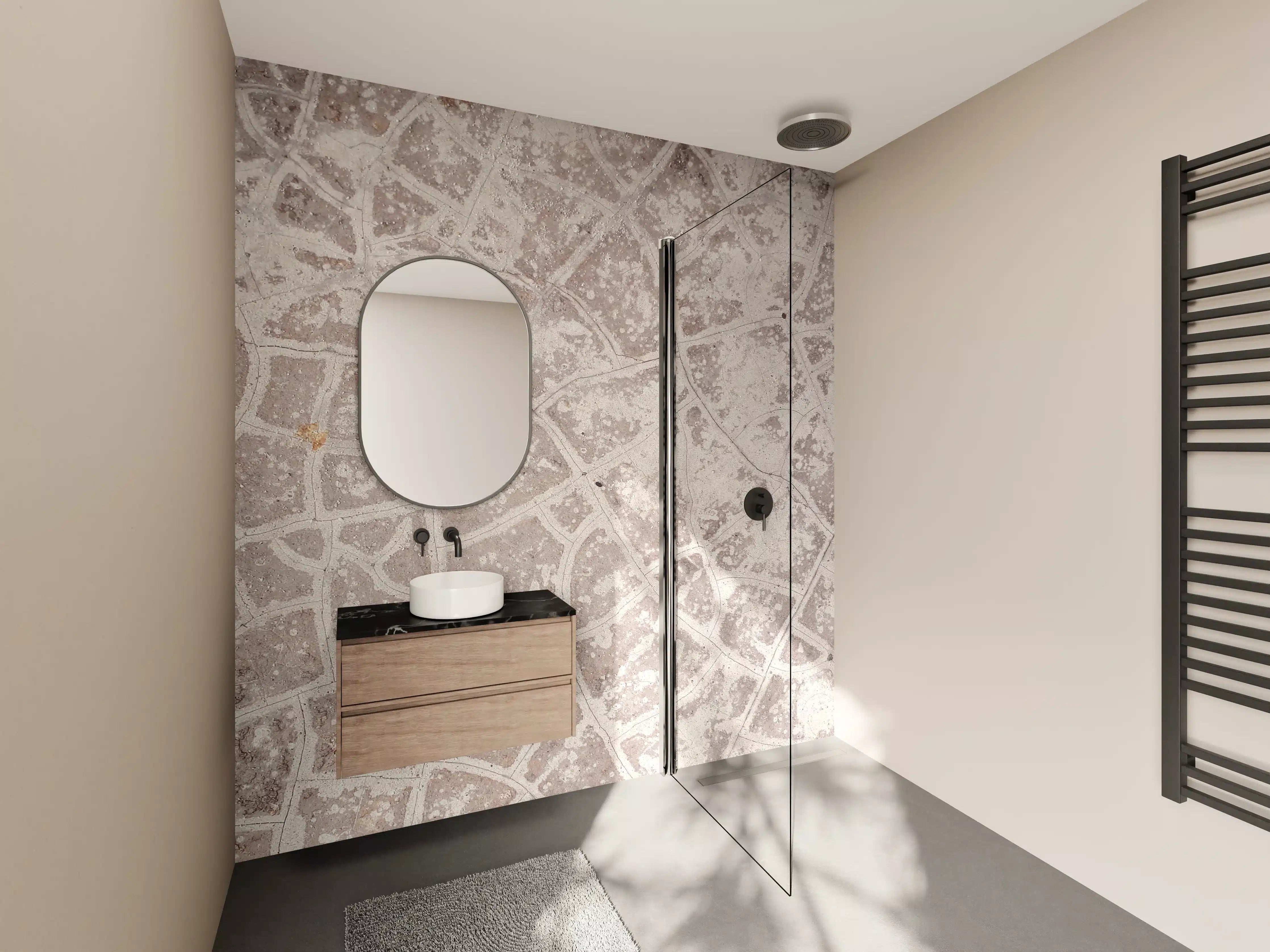 Wandverkleidung Bad - Beige Straßenmuster mit feiner Struktur