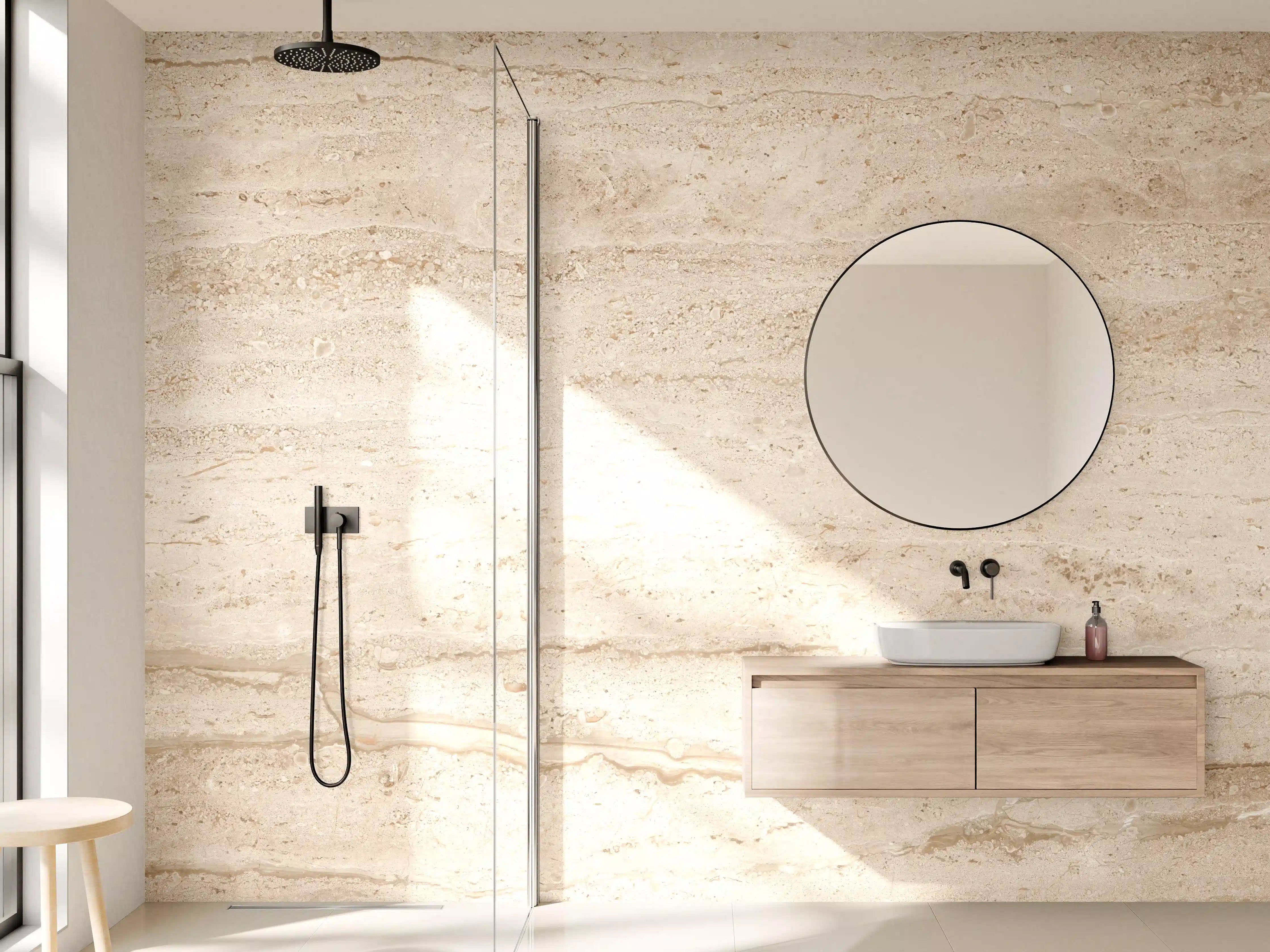 Wandverkleidung Bad - Beige Travertin Fliesenoptik