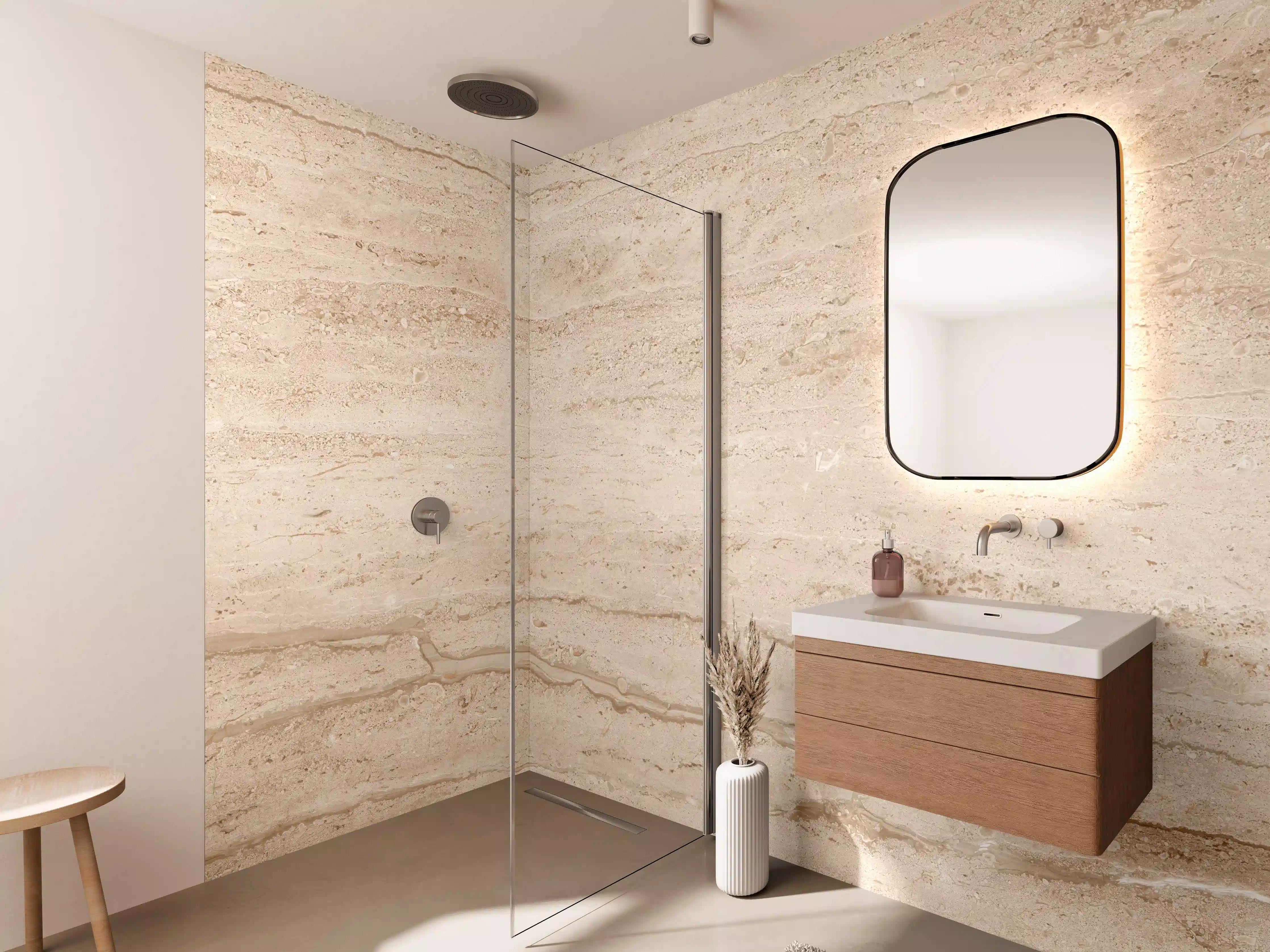 Wandverkleidung Bad - Beige Travertin Fliesenoptik