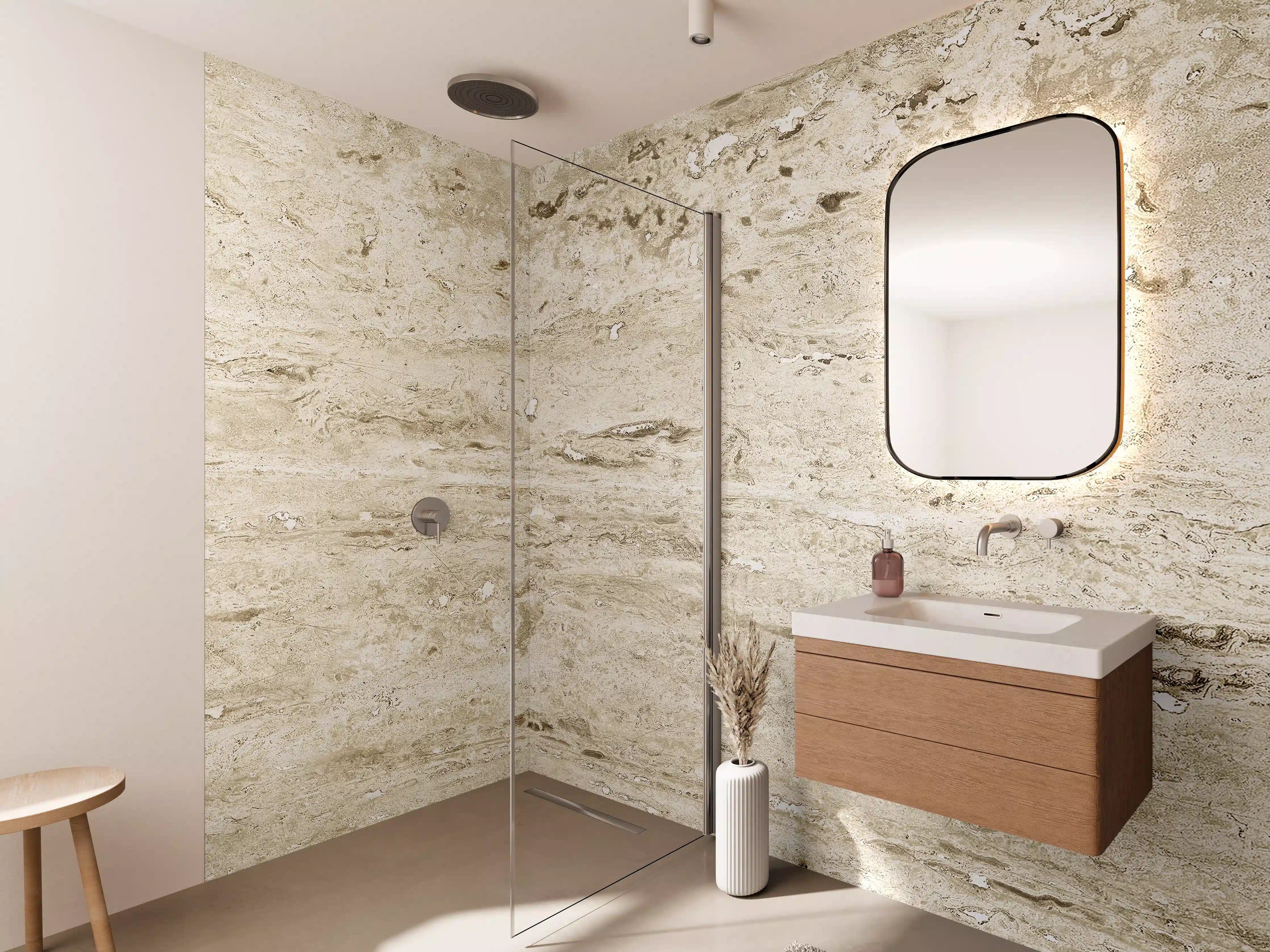 Wandverkleidung Bad - Beige Travertin Optik