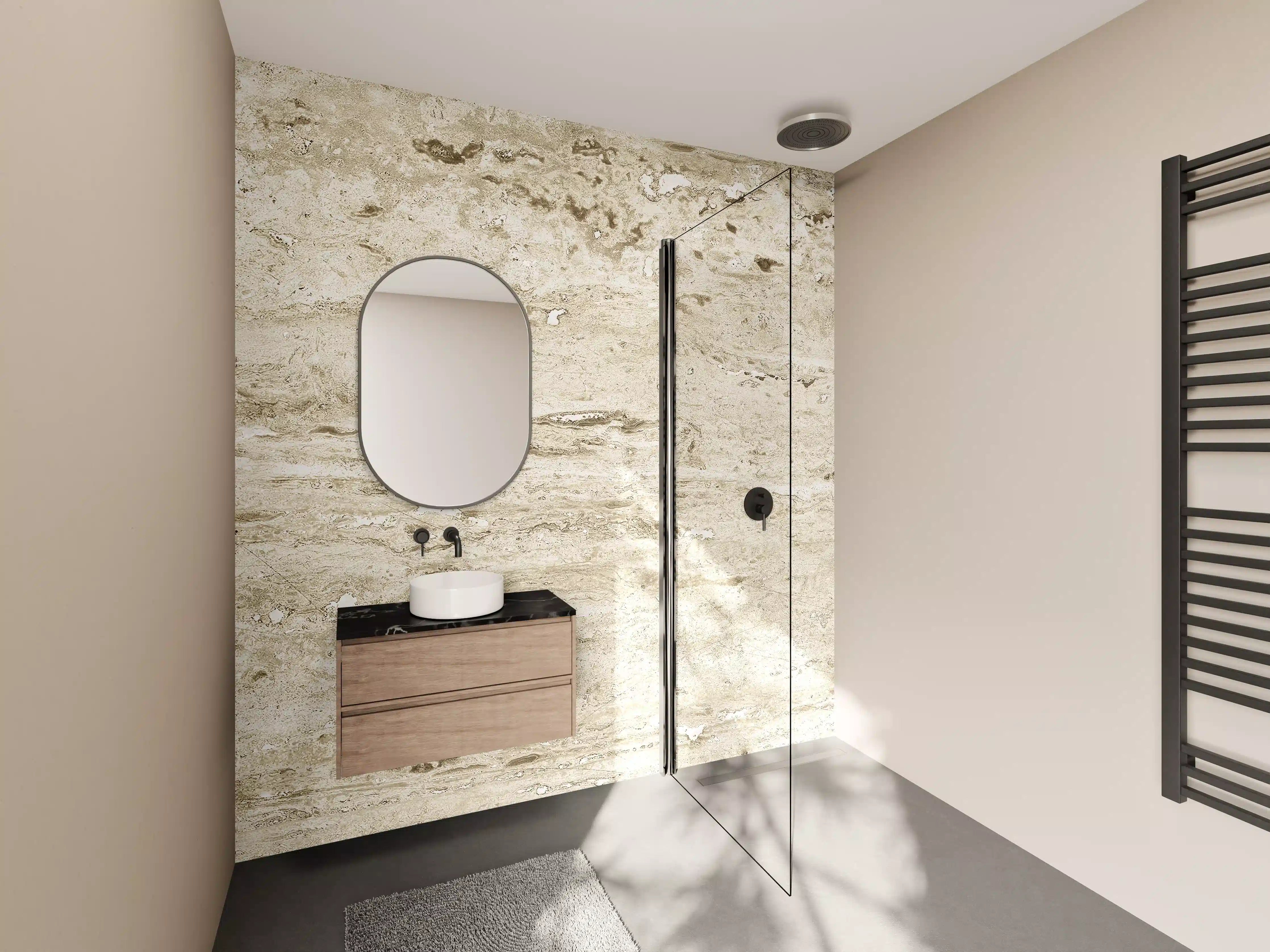 Wandverkleidung Bad - Beige Travertin Optik