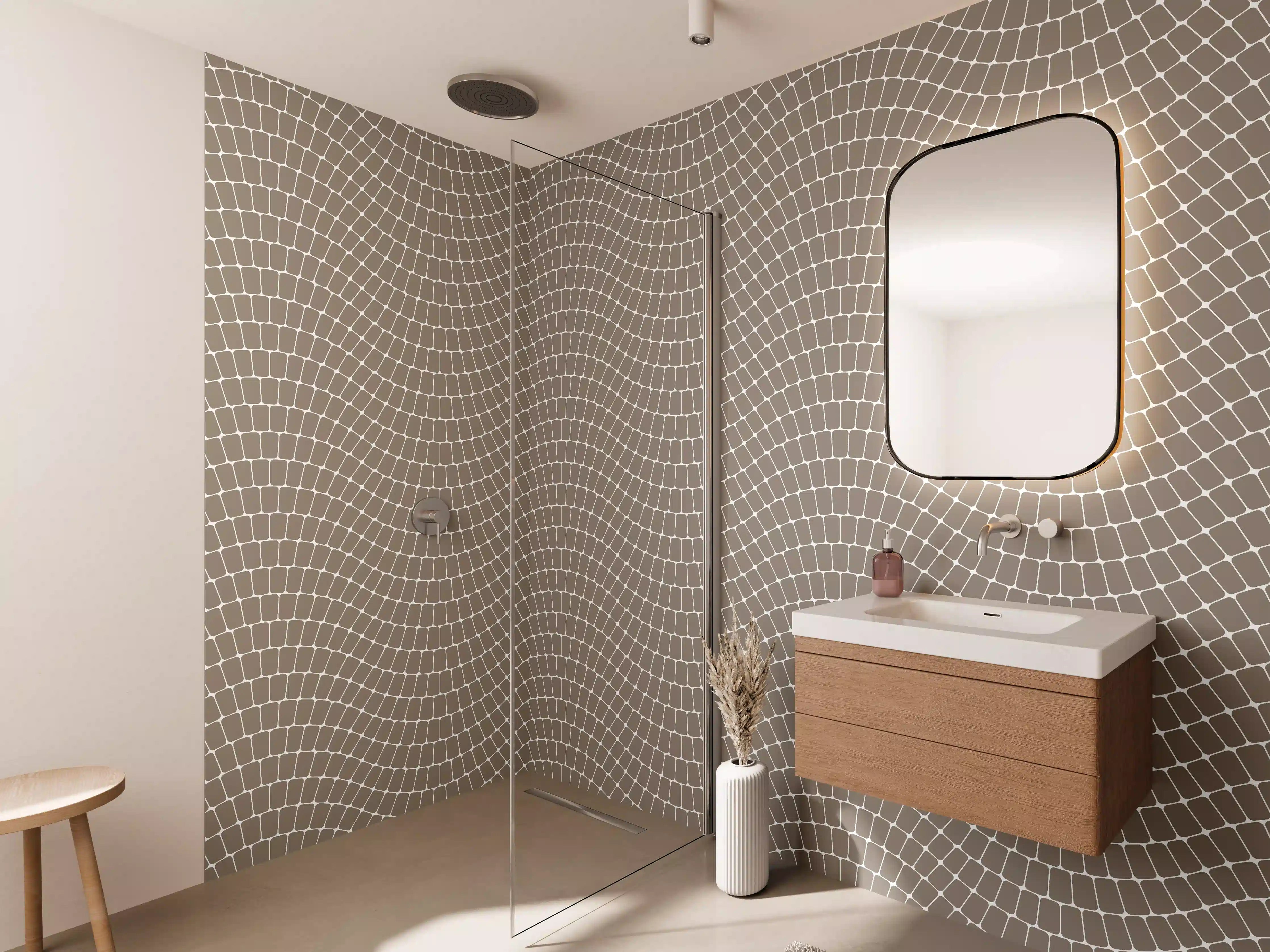 Wandverkleidung Bad - Beige Wabenmuster mit feiner Textur