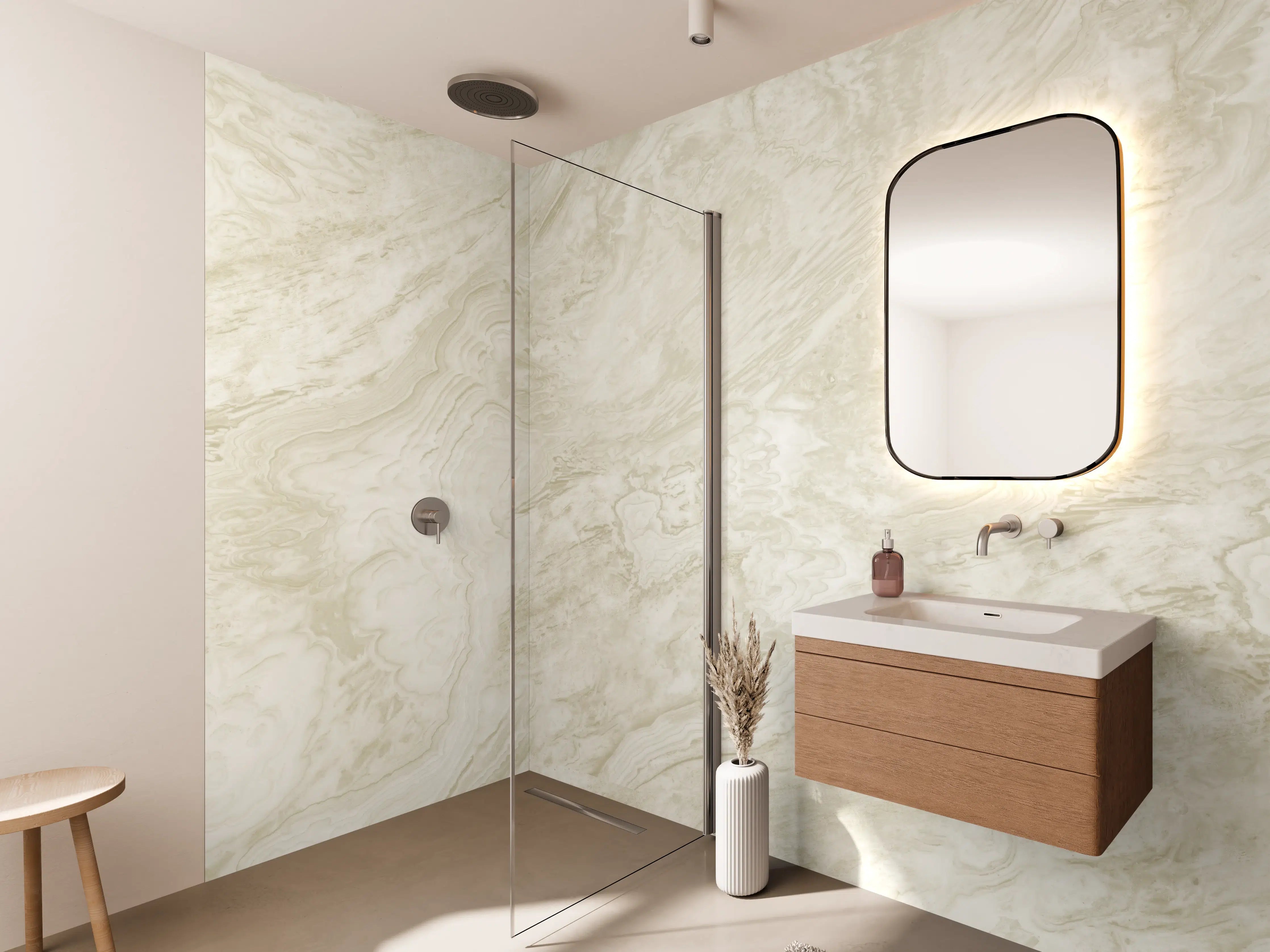 Wandverkleidung Bad - Beige-Weißer Marmor