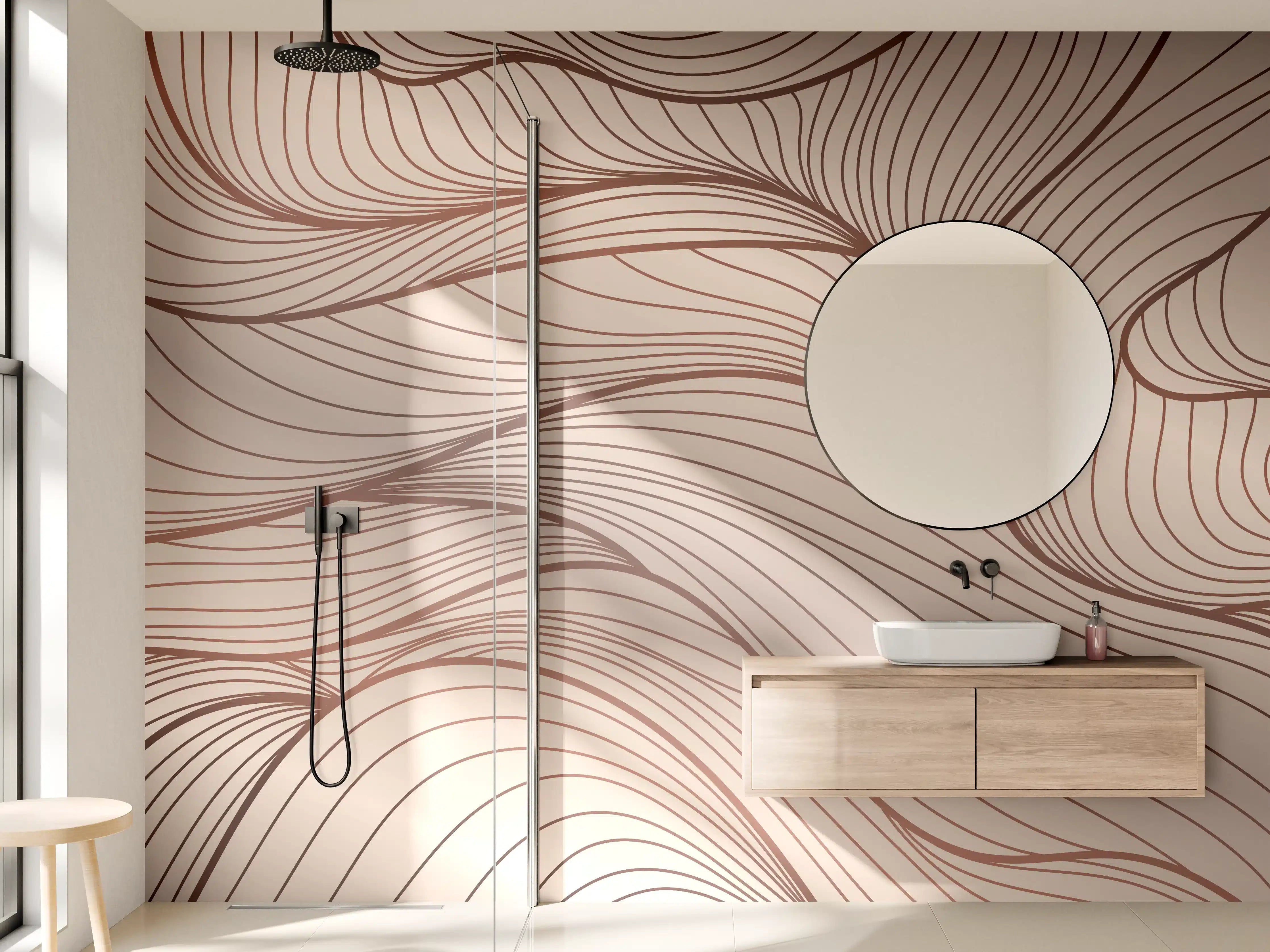 Wandverkleidung Bad - Beige Wellenlinien Textur