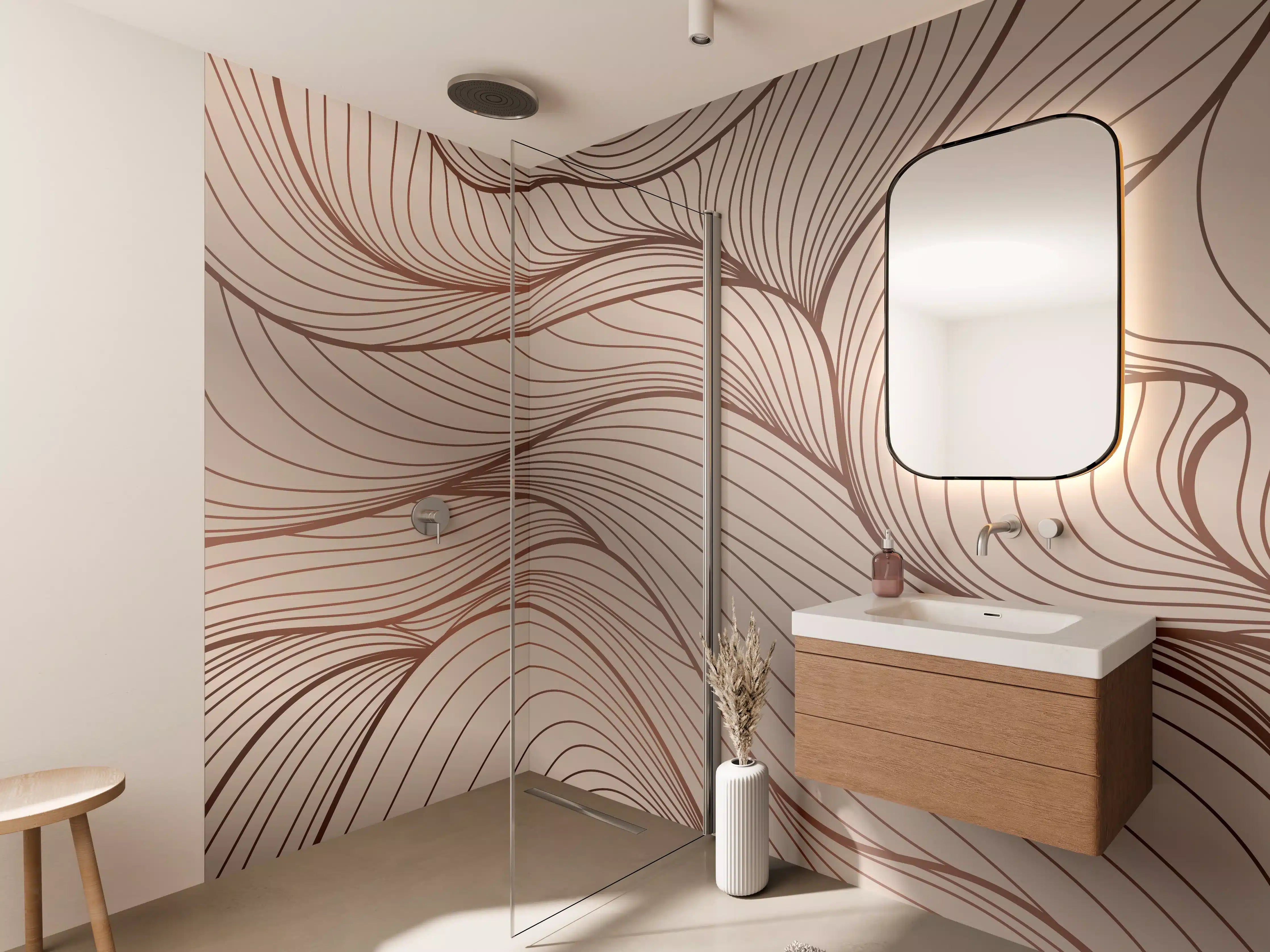 Wandverkleidung Bad - Beige Wellenlinien Textur