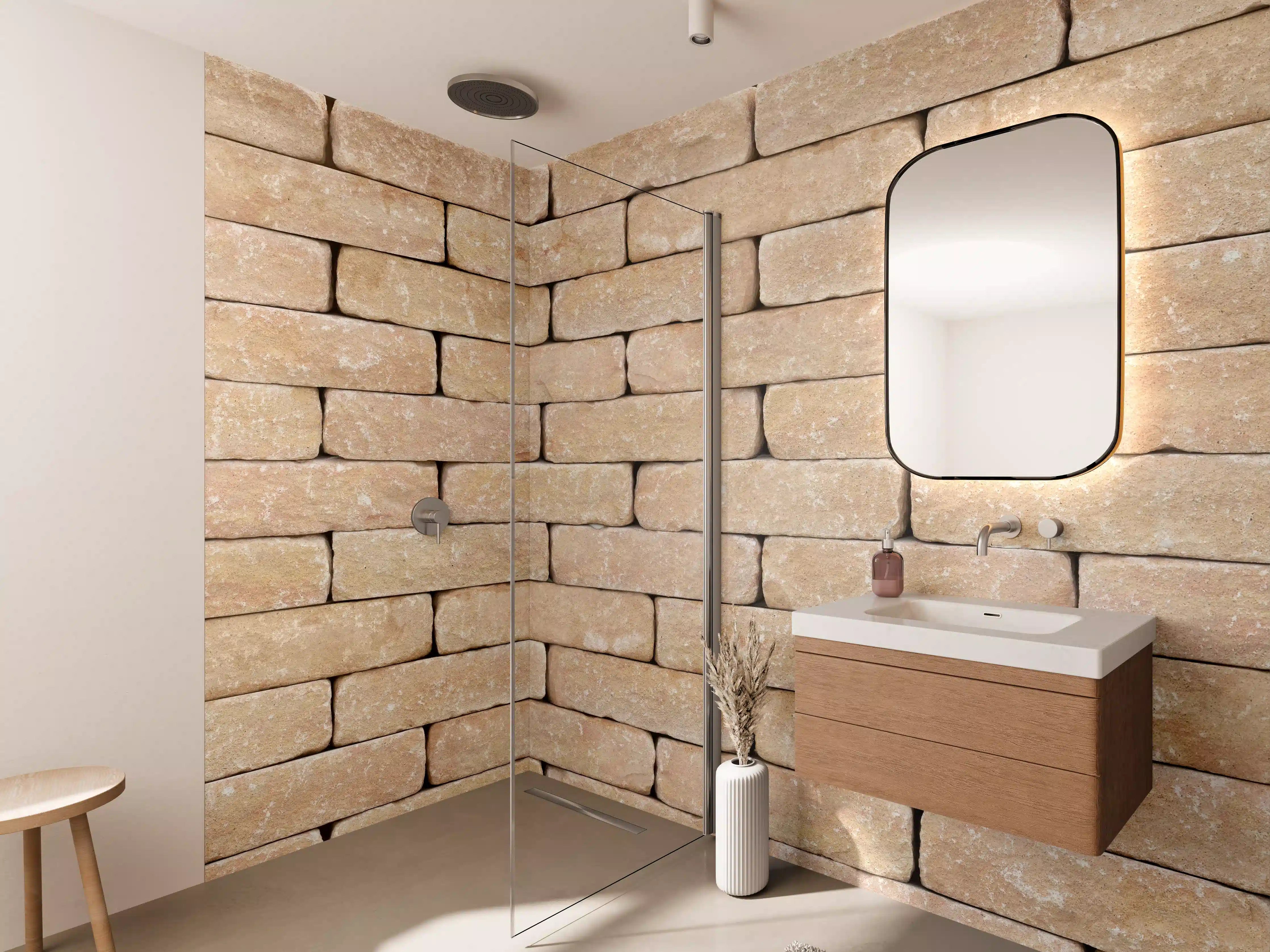 Wandverkleidung Bad - Beige Ziegelwand Textur