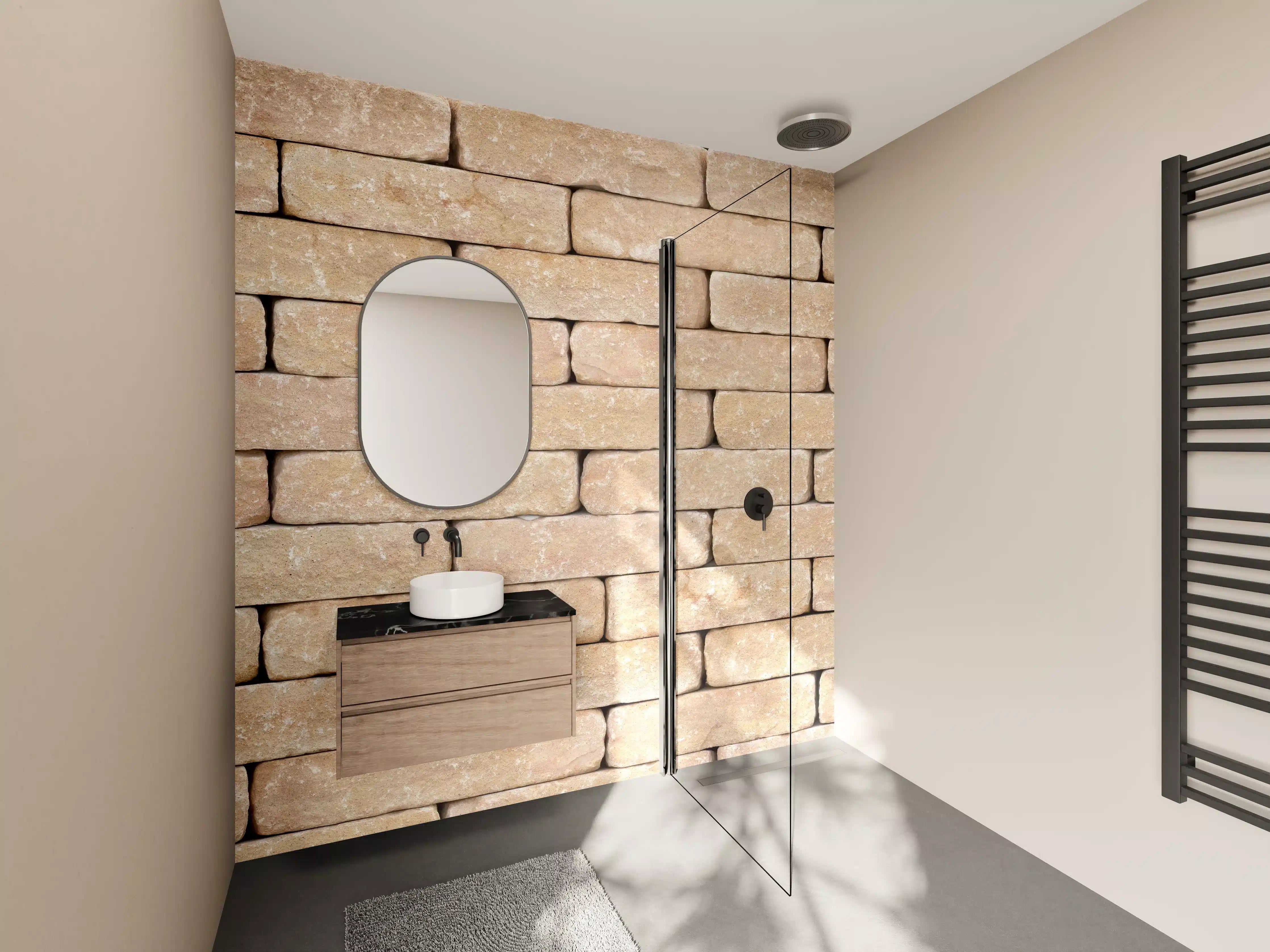Wandverkleidung Bad - Beige Ziegelwand Textur