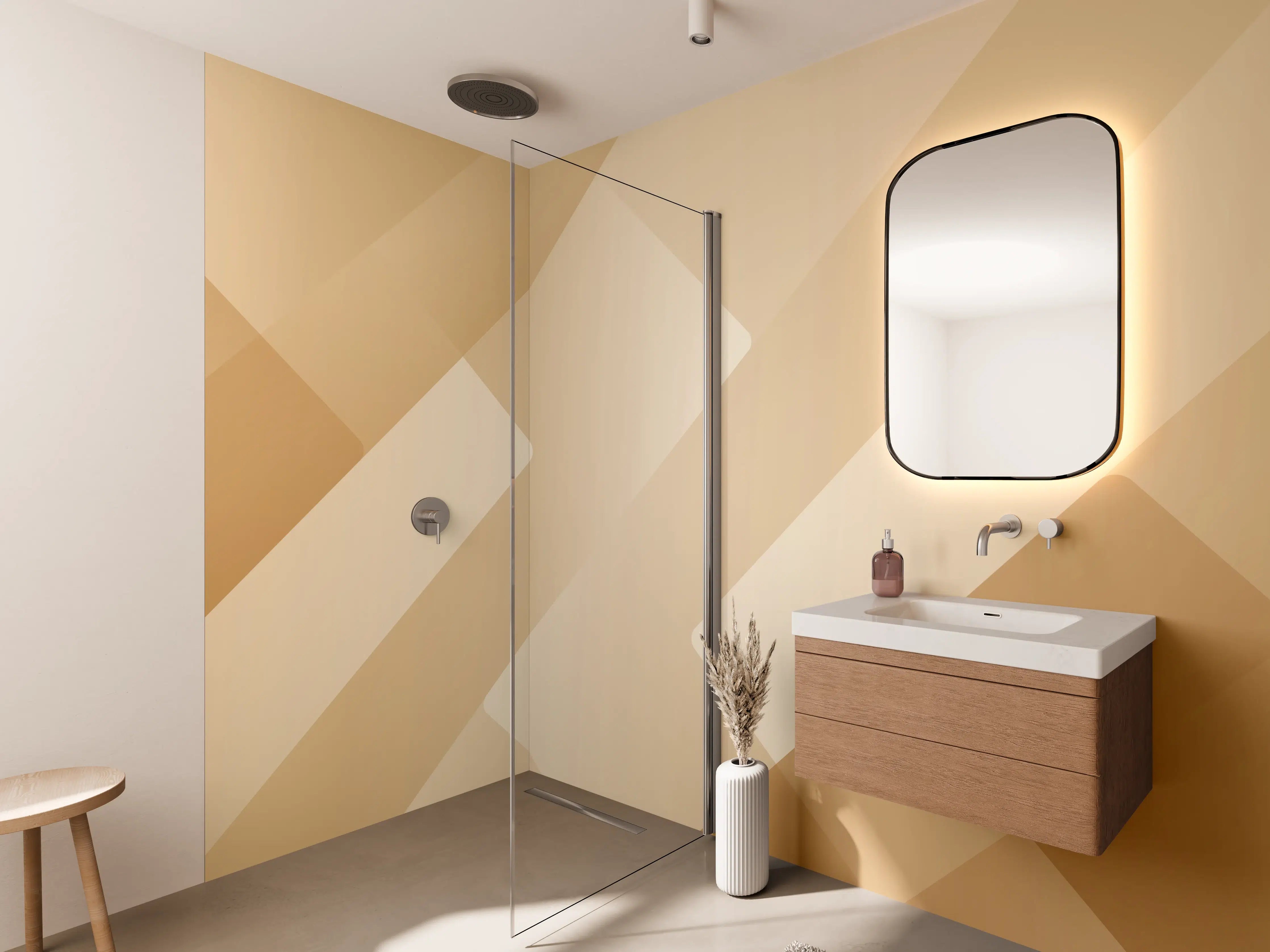 Wandverkleidung Bad - Beige-braune geometrische Musterung