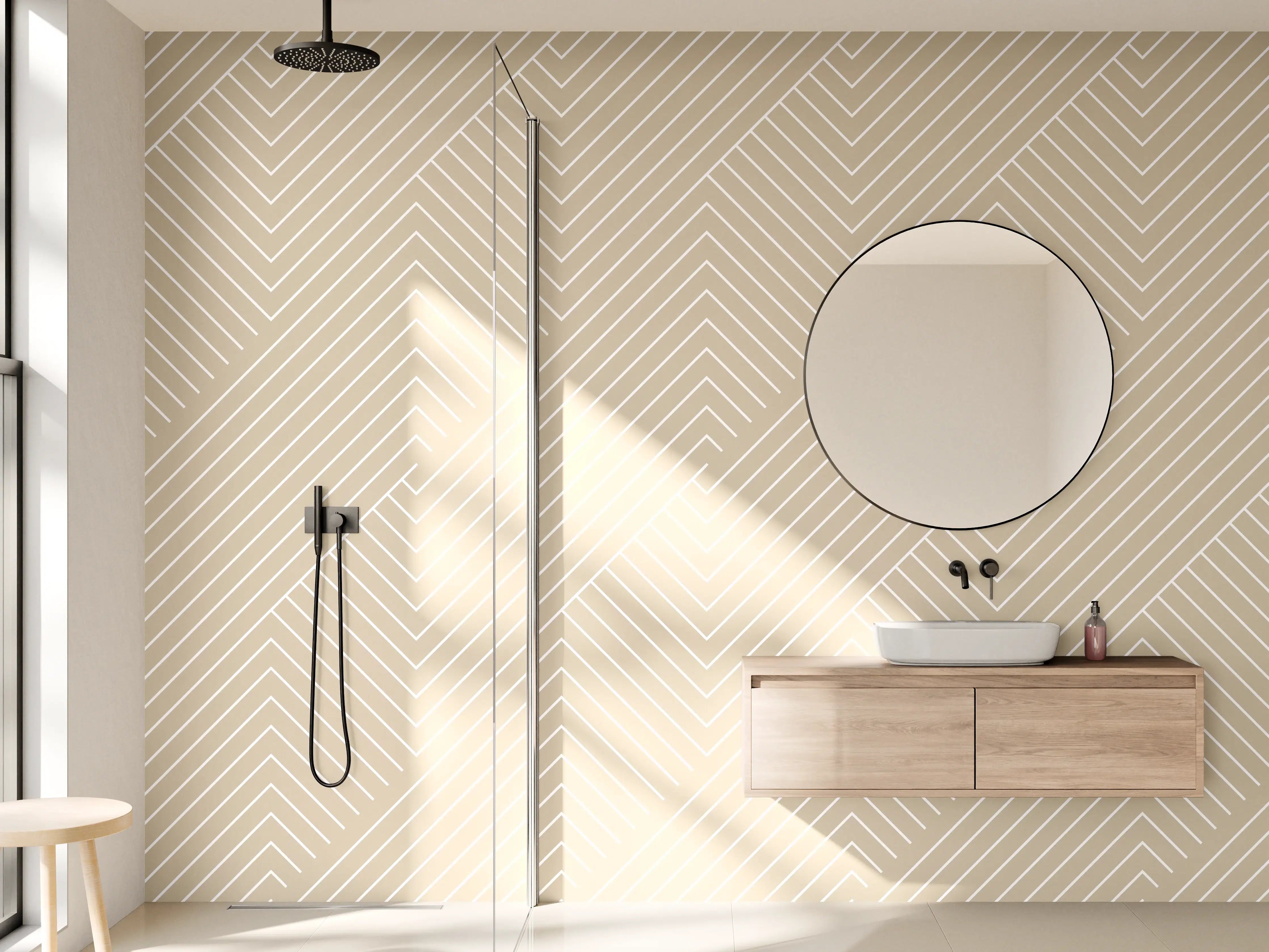 Wandverkleidung Bad - Beige geometrische Linienstruktur