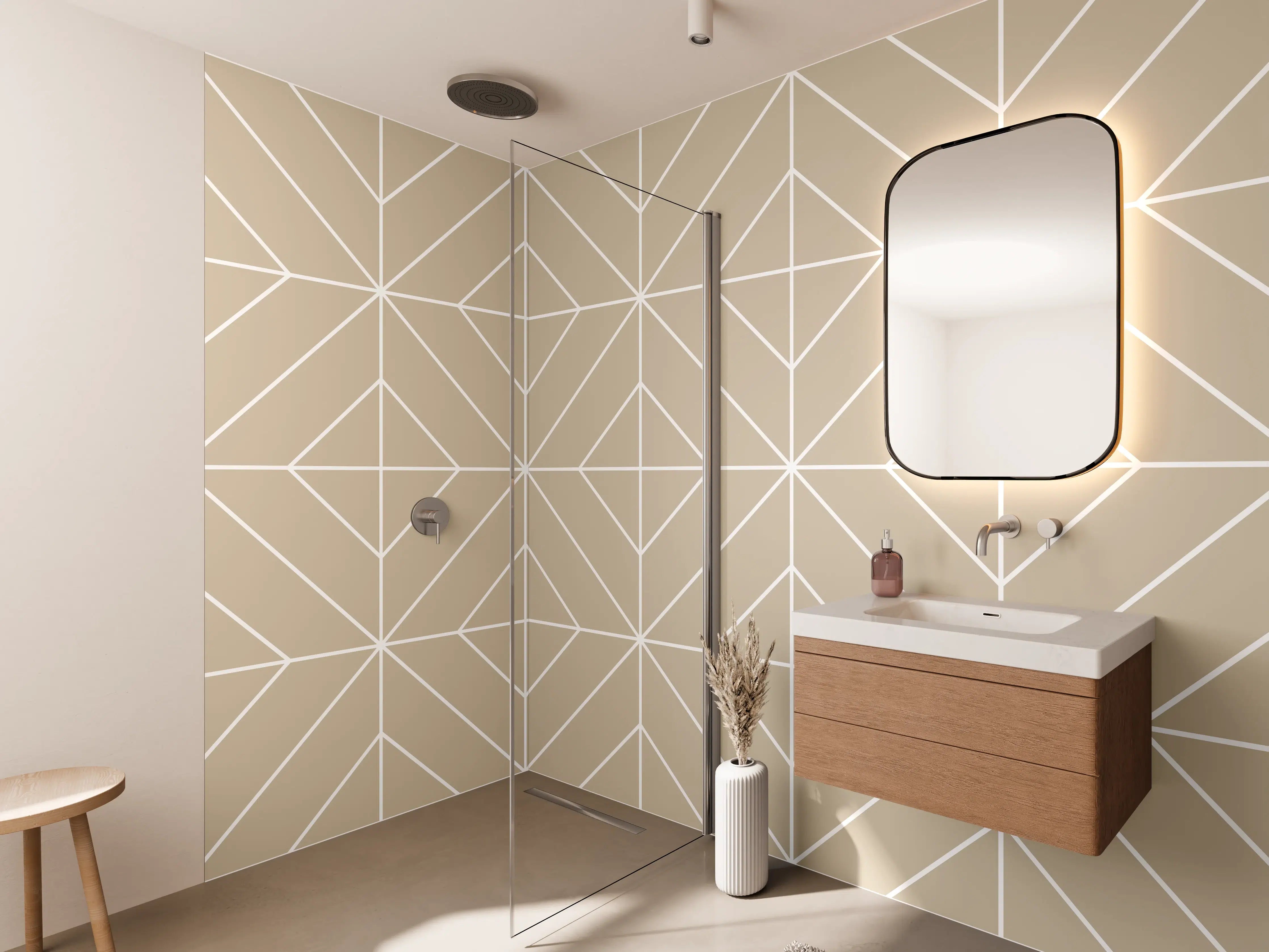 Wandverkleidung Bad - Beige geometrische Musterfliese