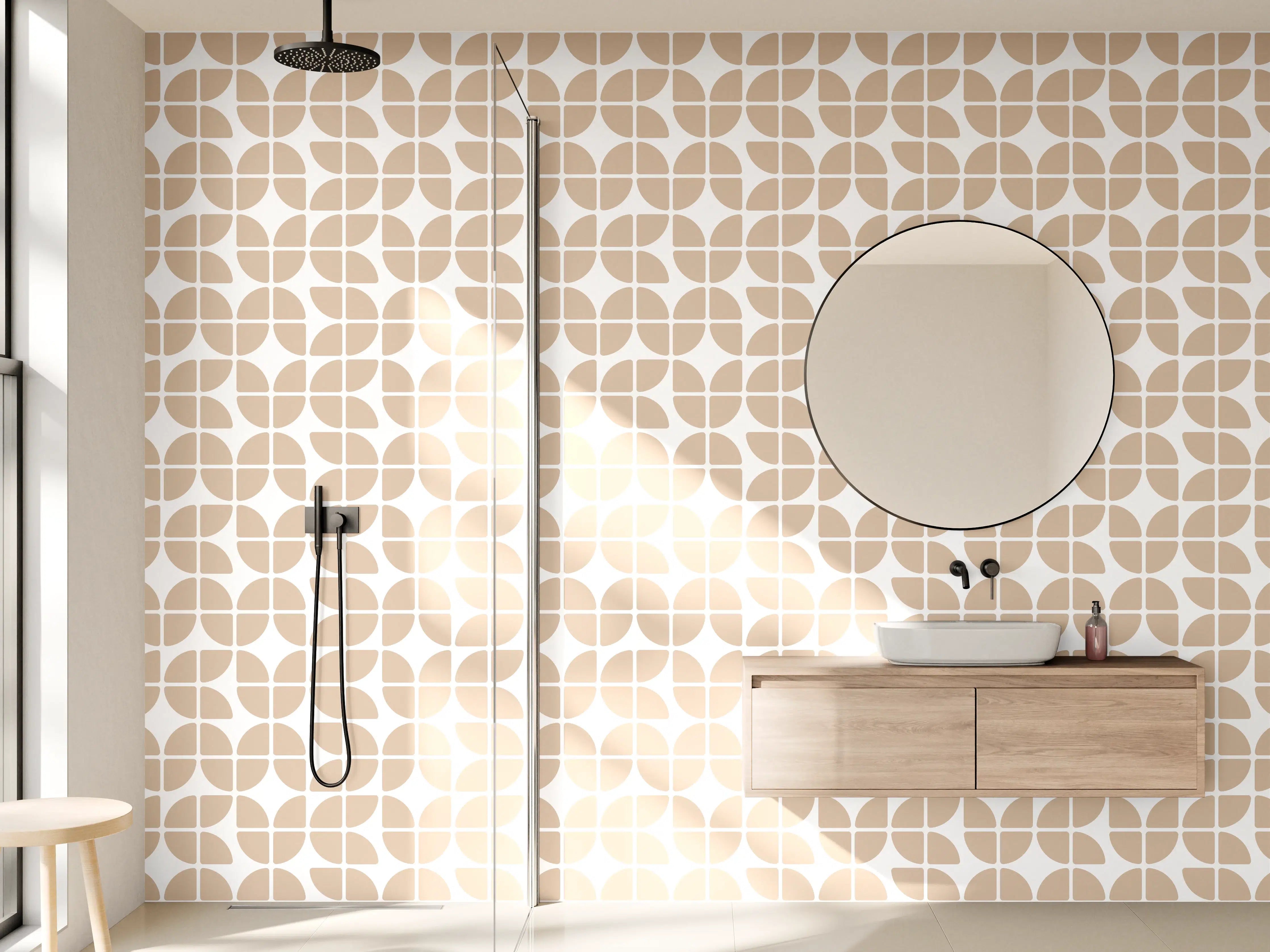 Wandverkleidung Bad - Beige und Weiß geometrische Musterfliese