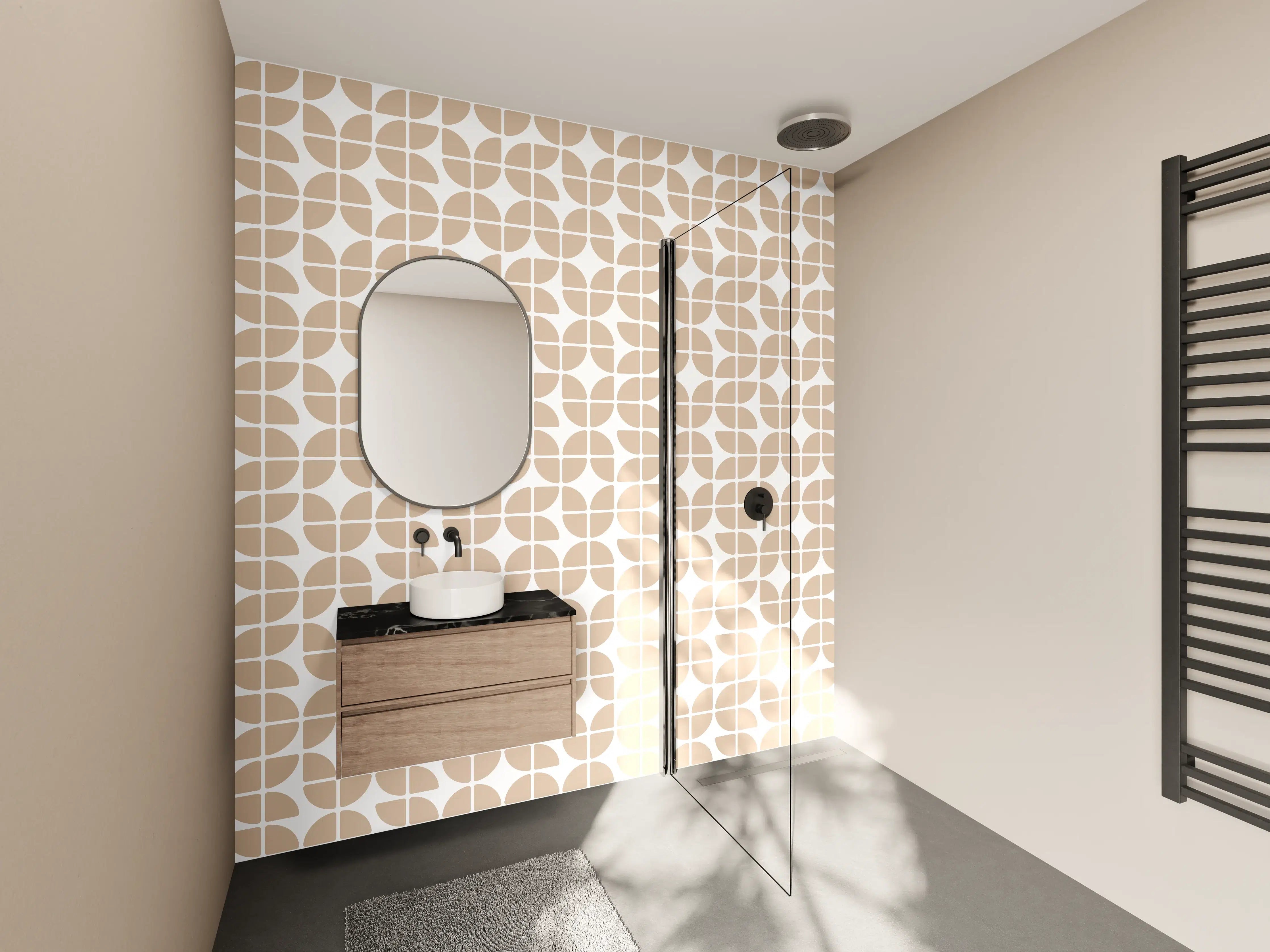 Wandverkleidung Bad - Beige und Weiß geometrische Musterfliese