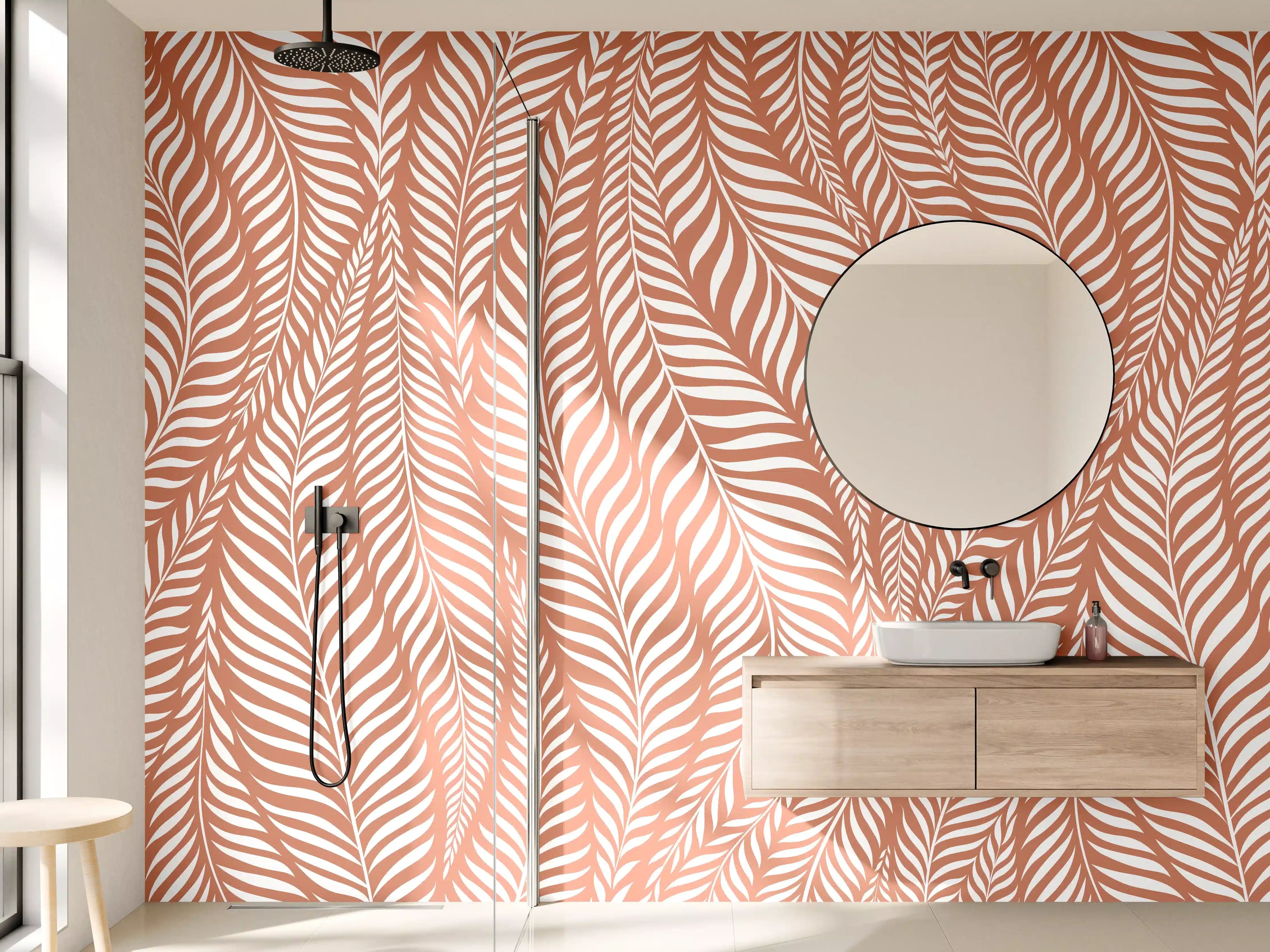 Wandverkleidung Bad - Beige und Weiße Blattmusterwand