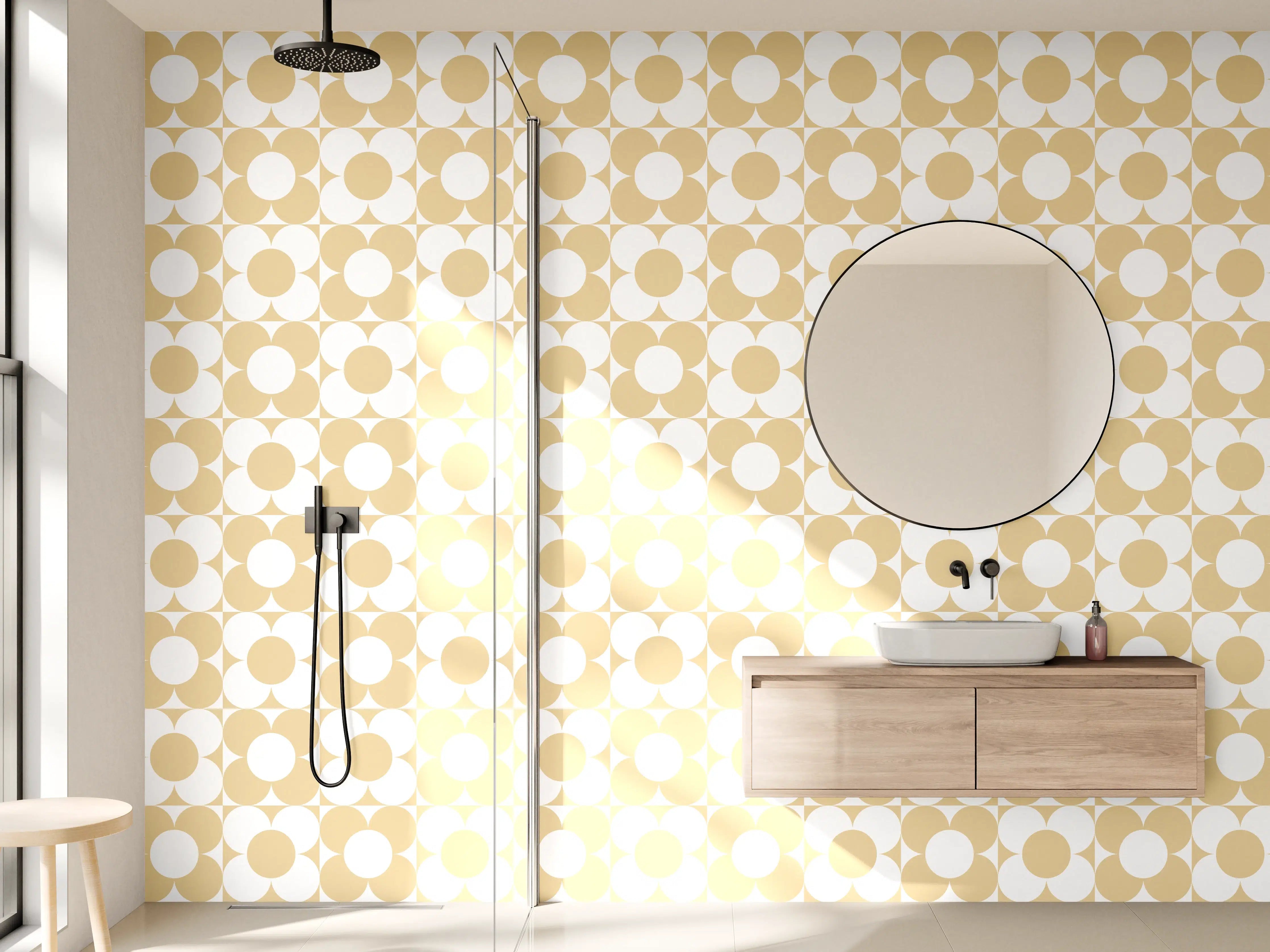 Wandverkleidung Bad - Beige und Weiße Punktmuster Modern
