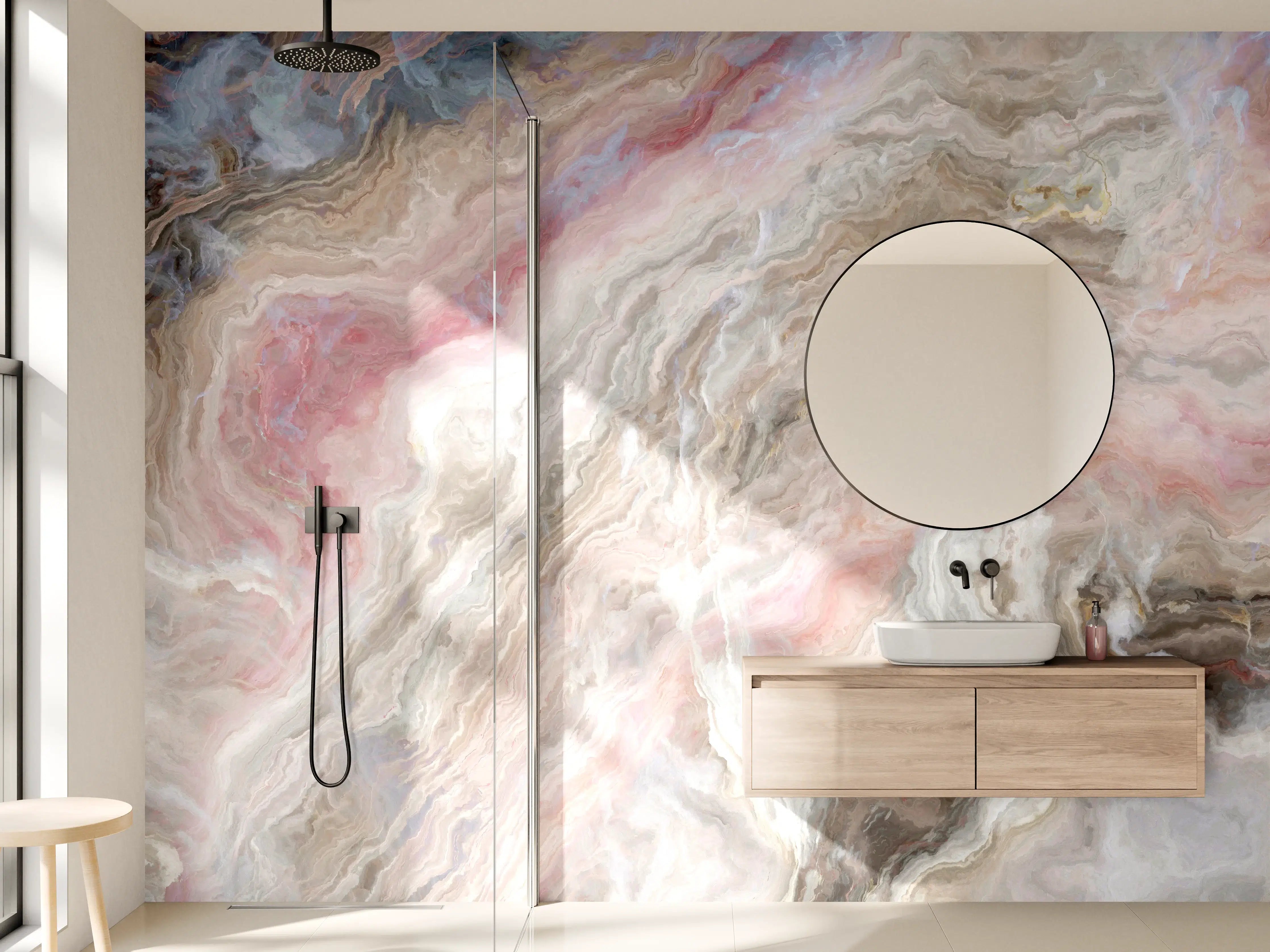 Wandverkleidung Bad - Beigefarbiger Marmor