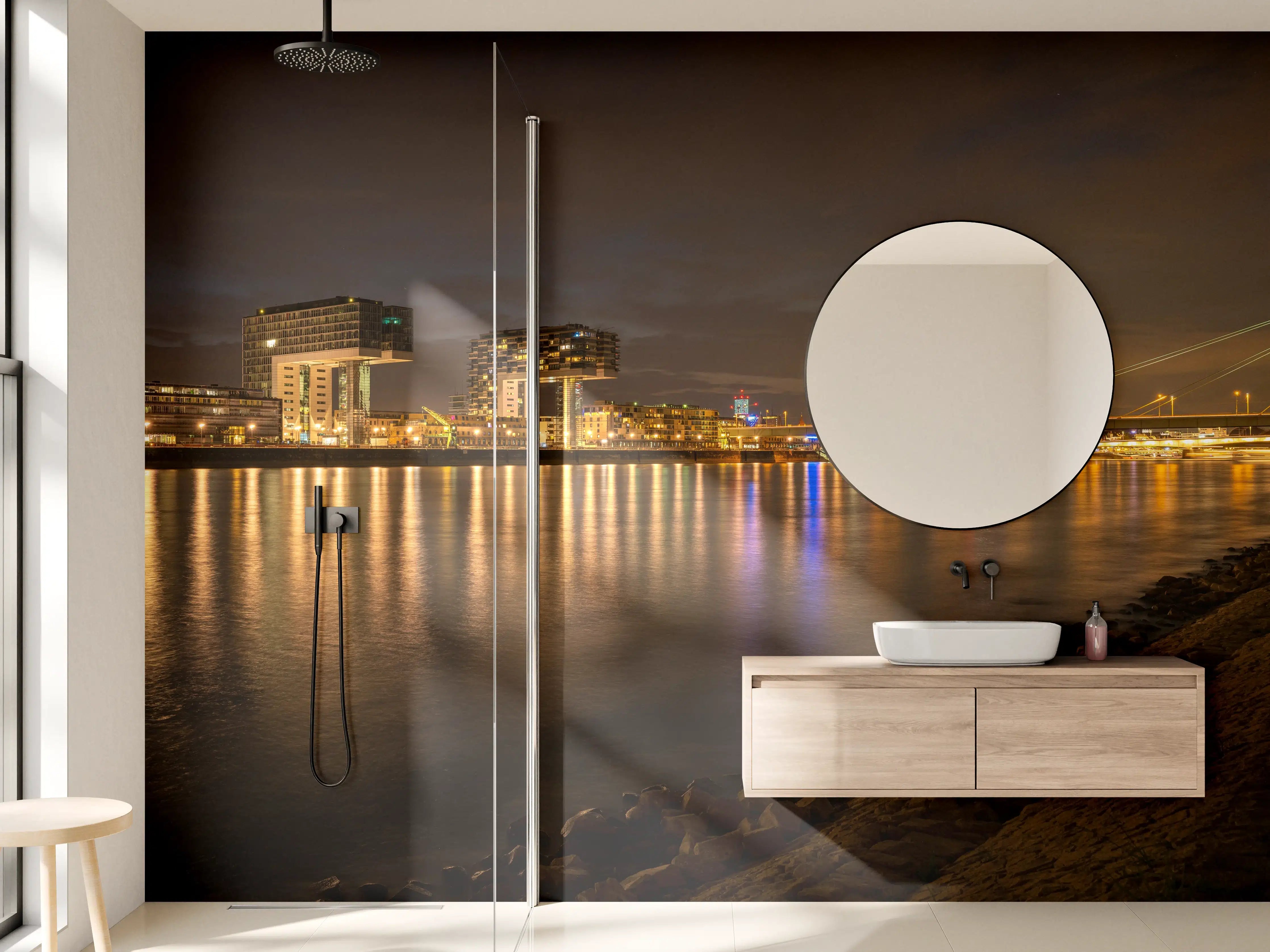 Wandverkleidung Bad - Beleuchtete Stadt bei Nacht