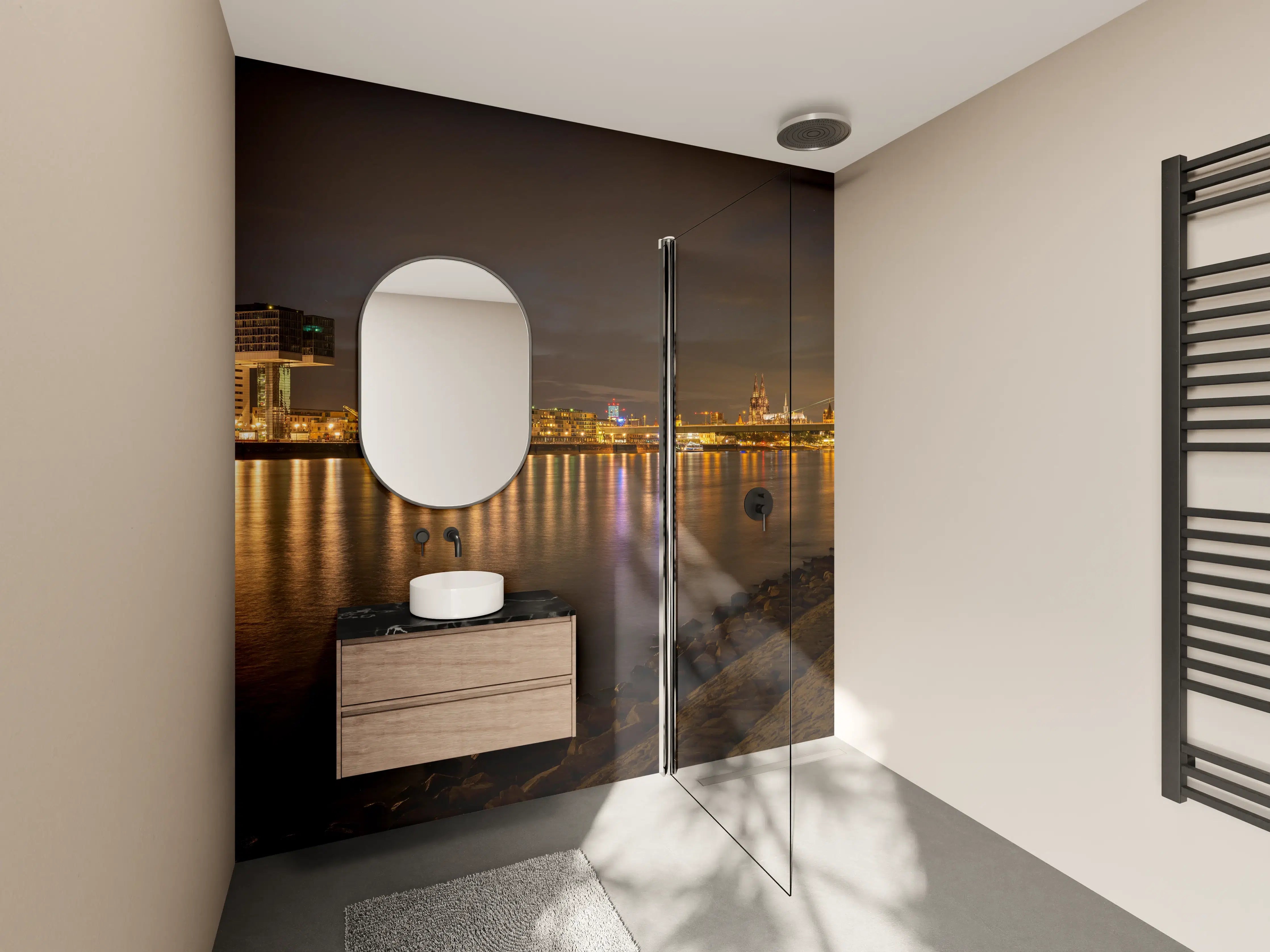 Wandverkleidung Bad - Beleuchtete Stadt bei Nacht