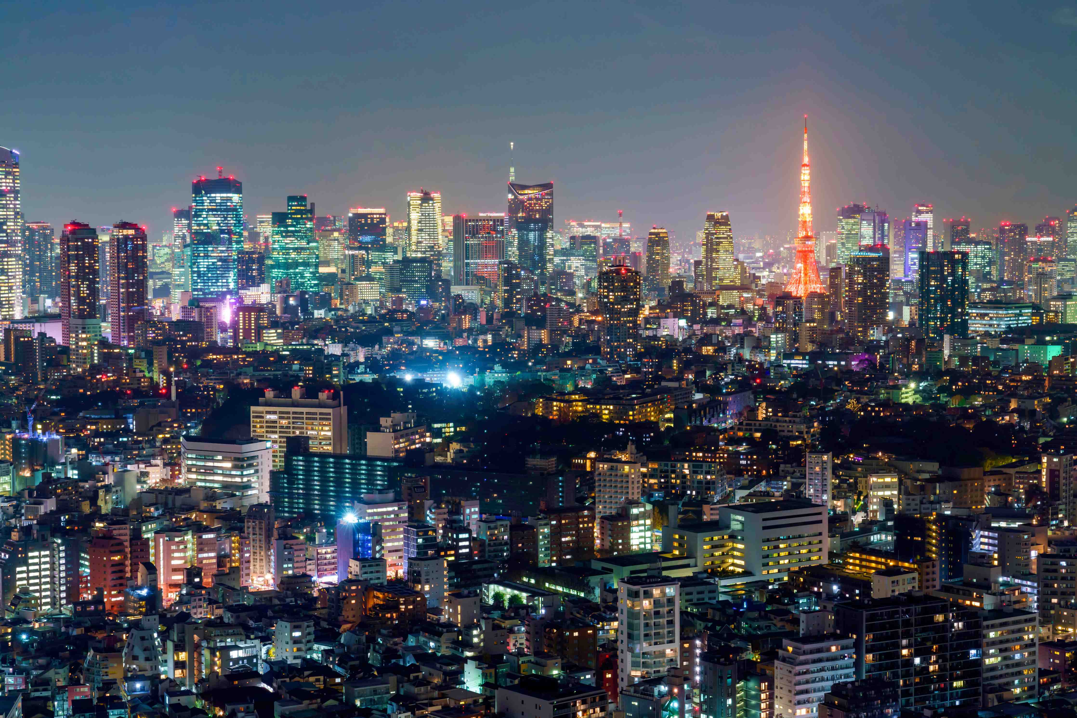 Wandverkleidung Bad-Beleuchtete Tokyo Skyline bei Nacht