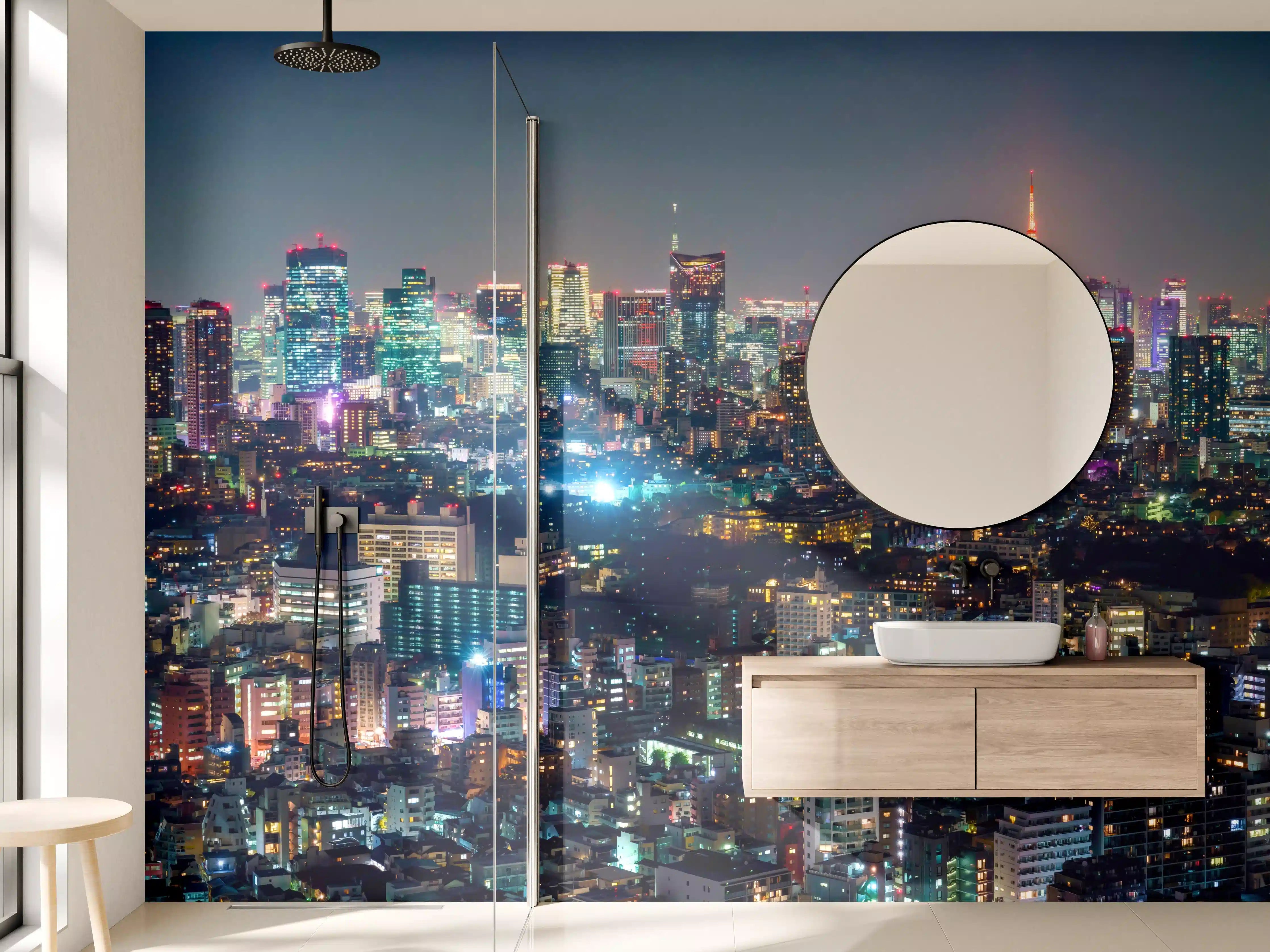 Wandverkleidung Bad - Beleuchtete Tokyo Skyline bei Nacht