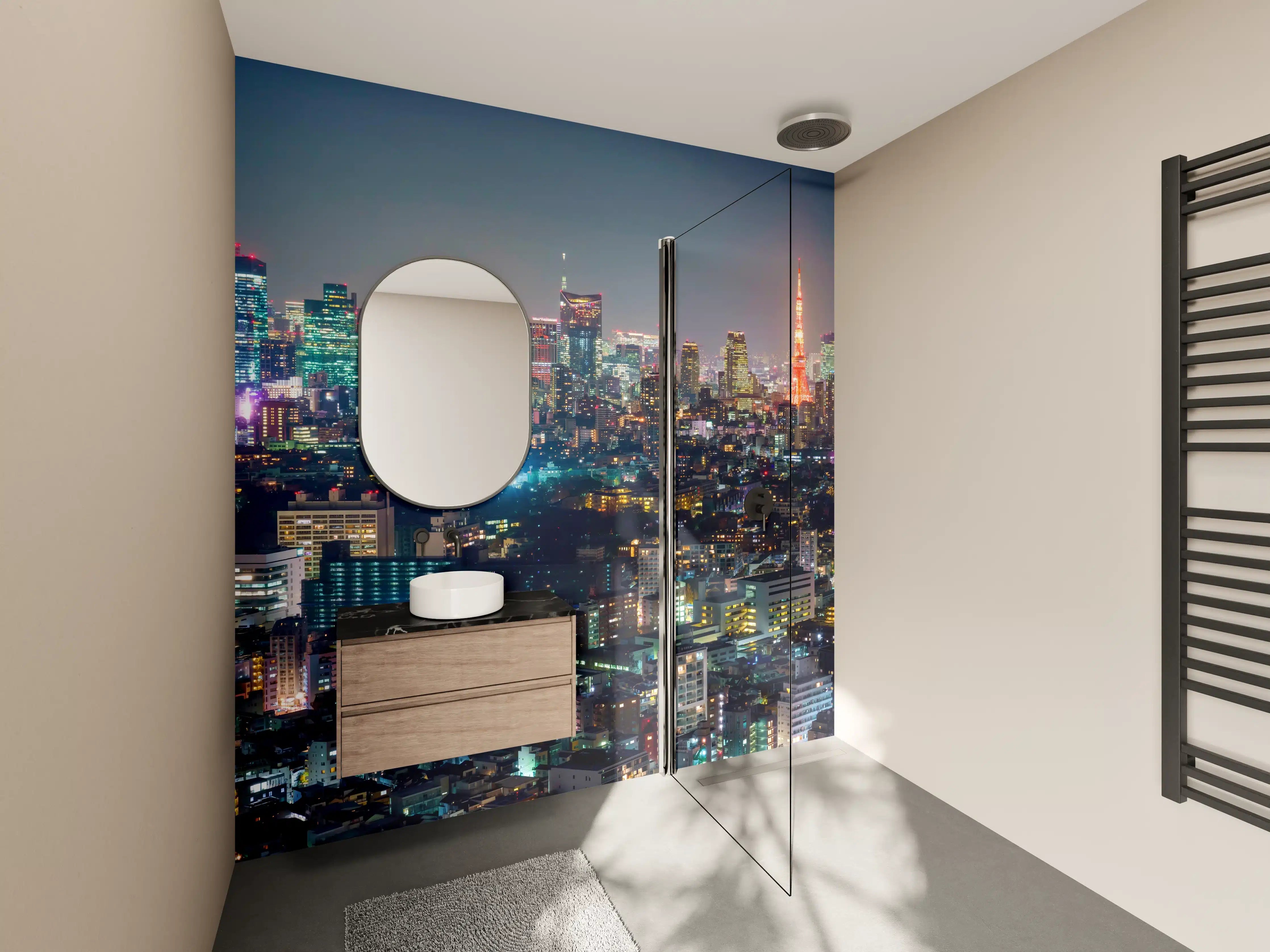 Wandverkleidung Bad - Beleuchtete Tokyo Skyline bei Nacht