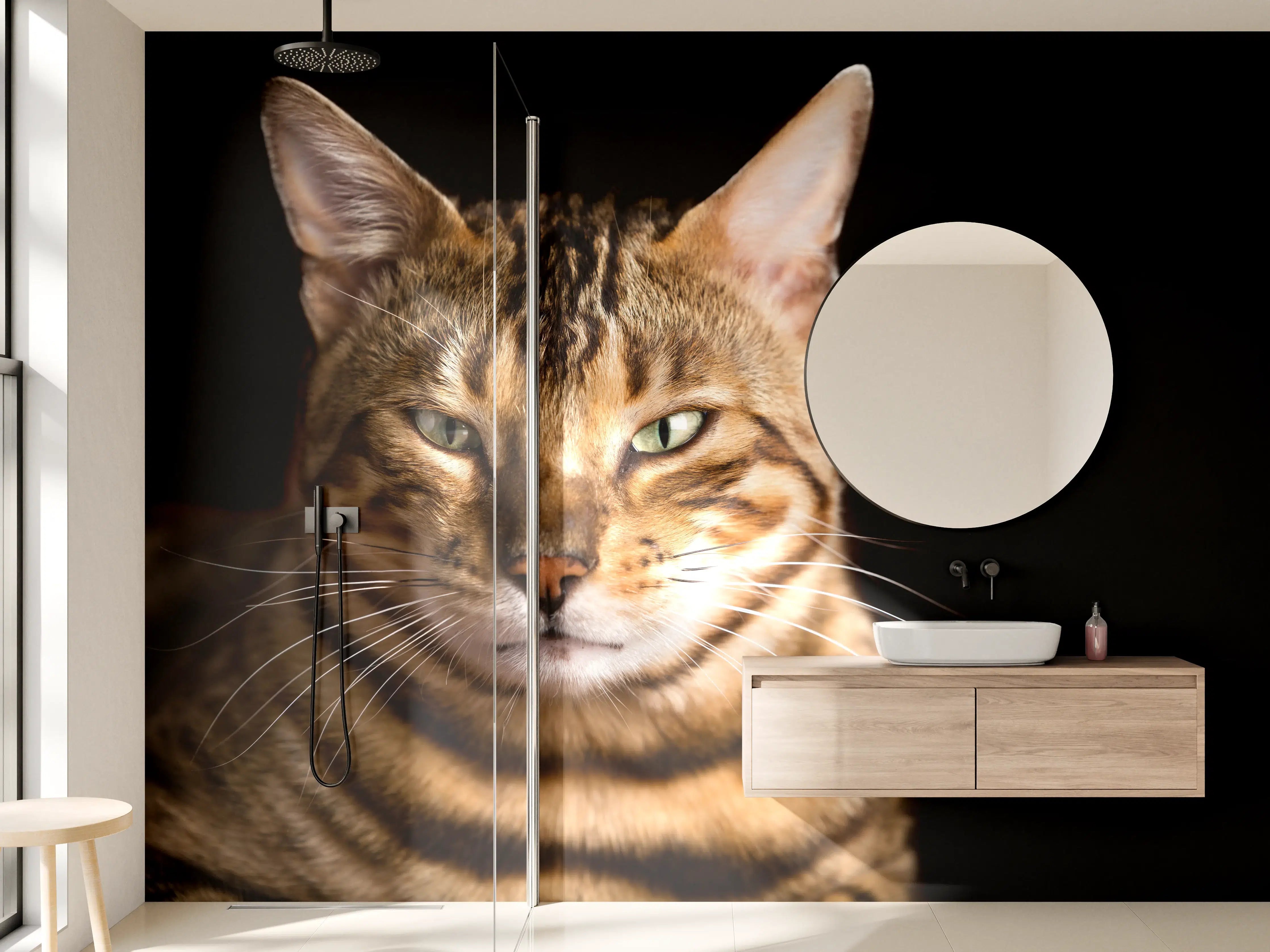 Wandverkleidung Bad - Bengalkatze Portrait