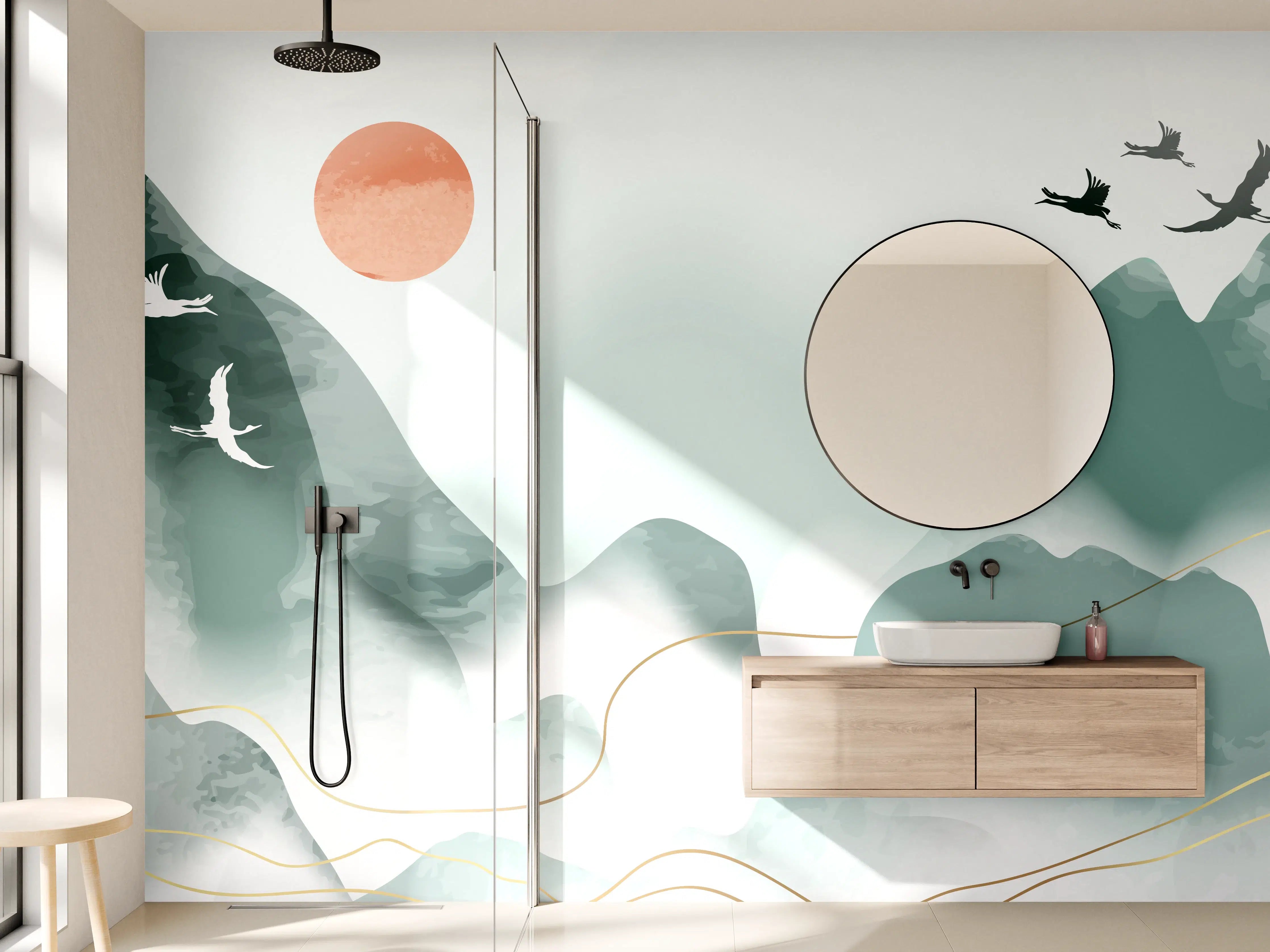 Wandverkleidung Bad - Berghorizont mit Abendrot