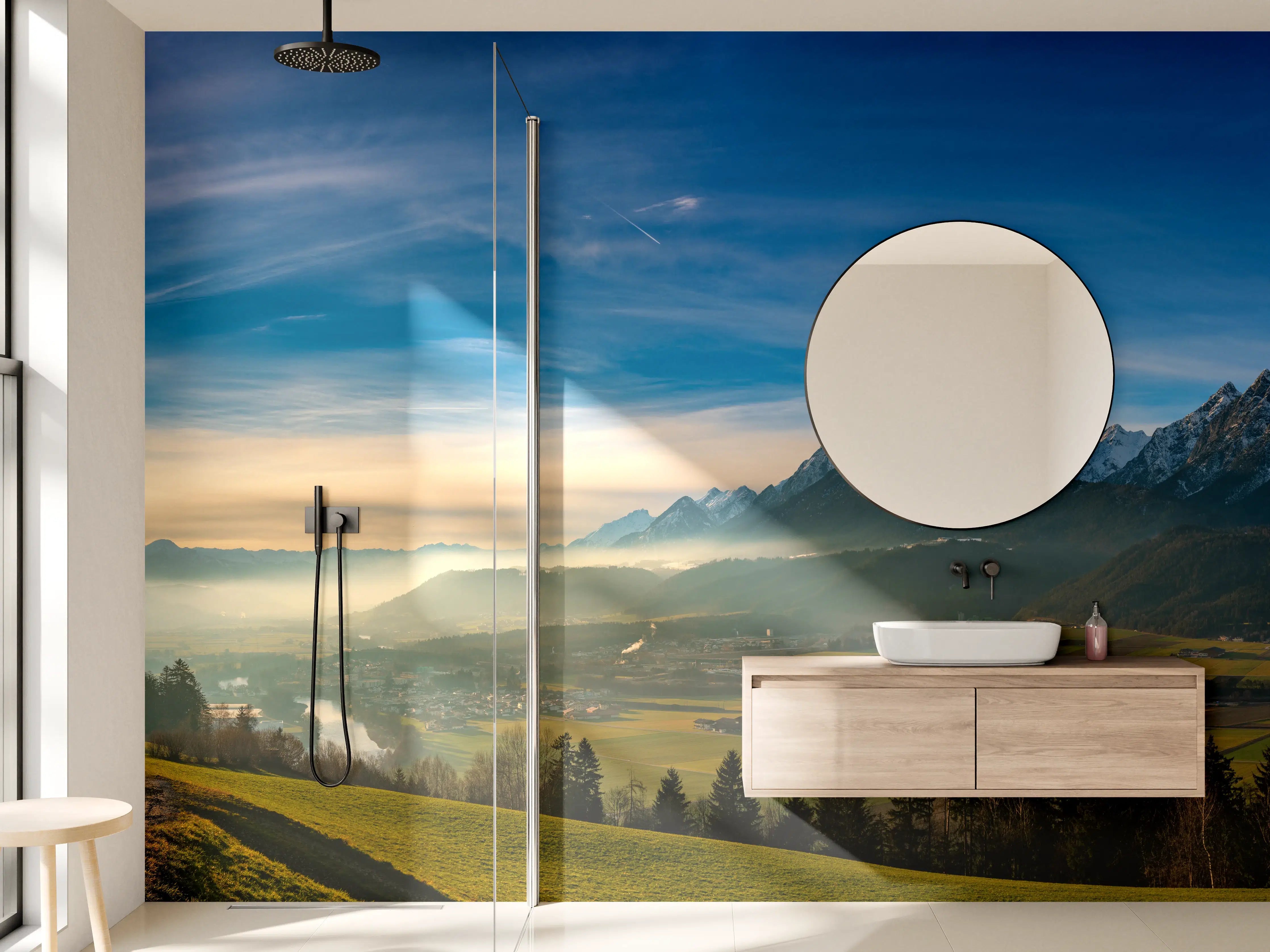 Wandverkleidung Bad - Bergkulisse bei Sonnenaufgang mit Wolkenformationen