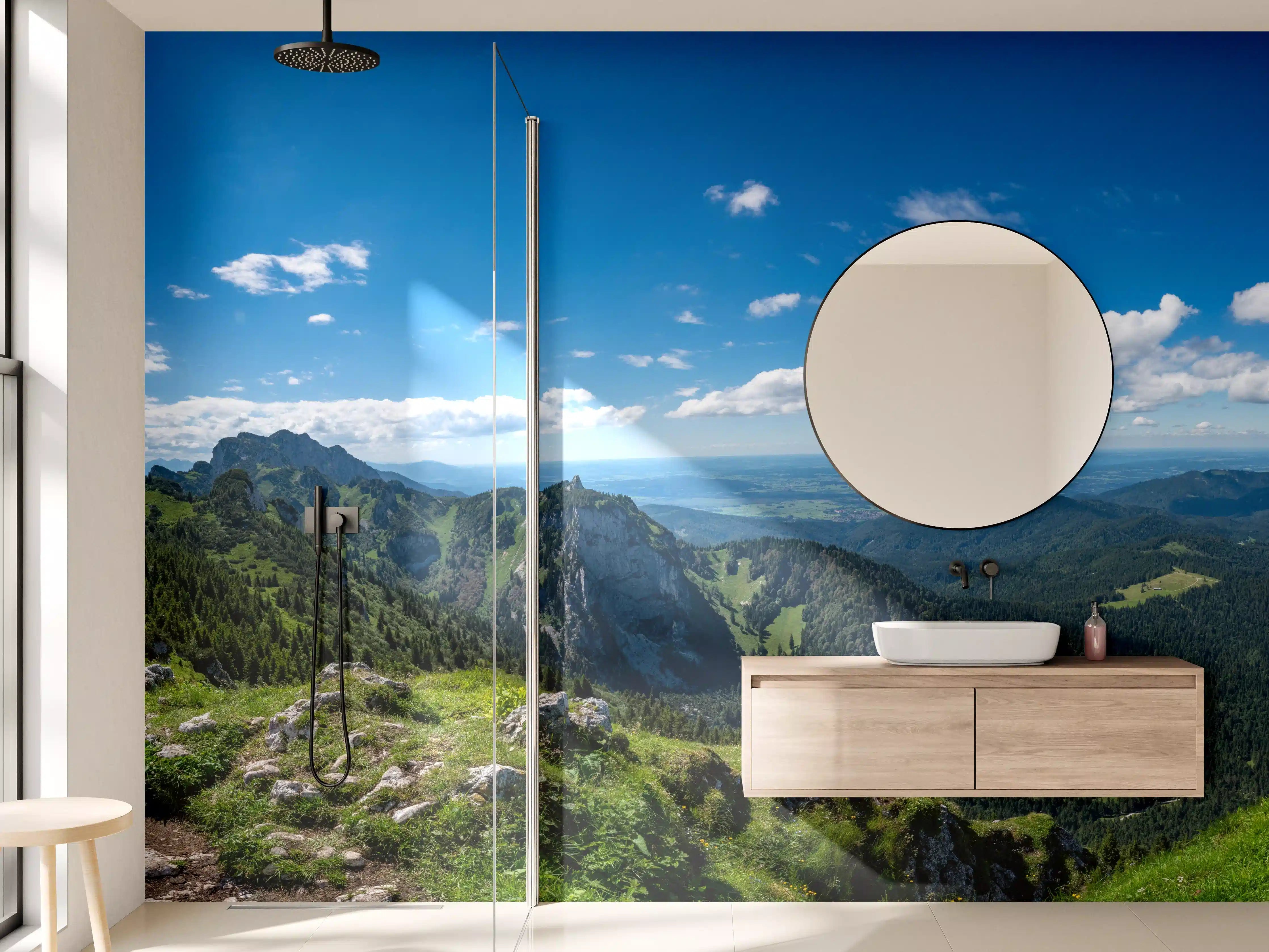 Wandverkleidung Bad - Bergpanorama bei Sonnenschein