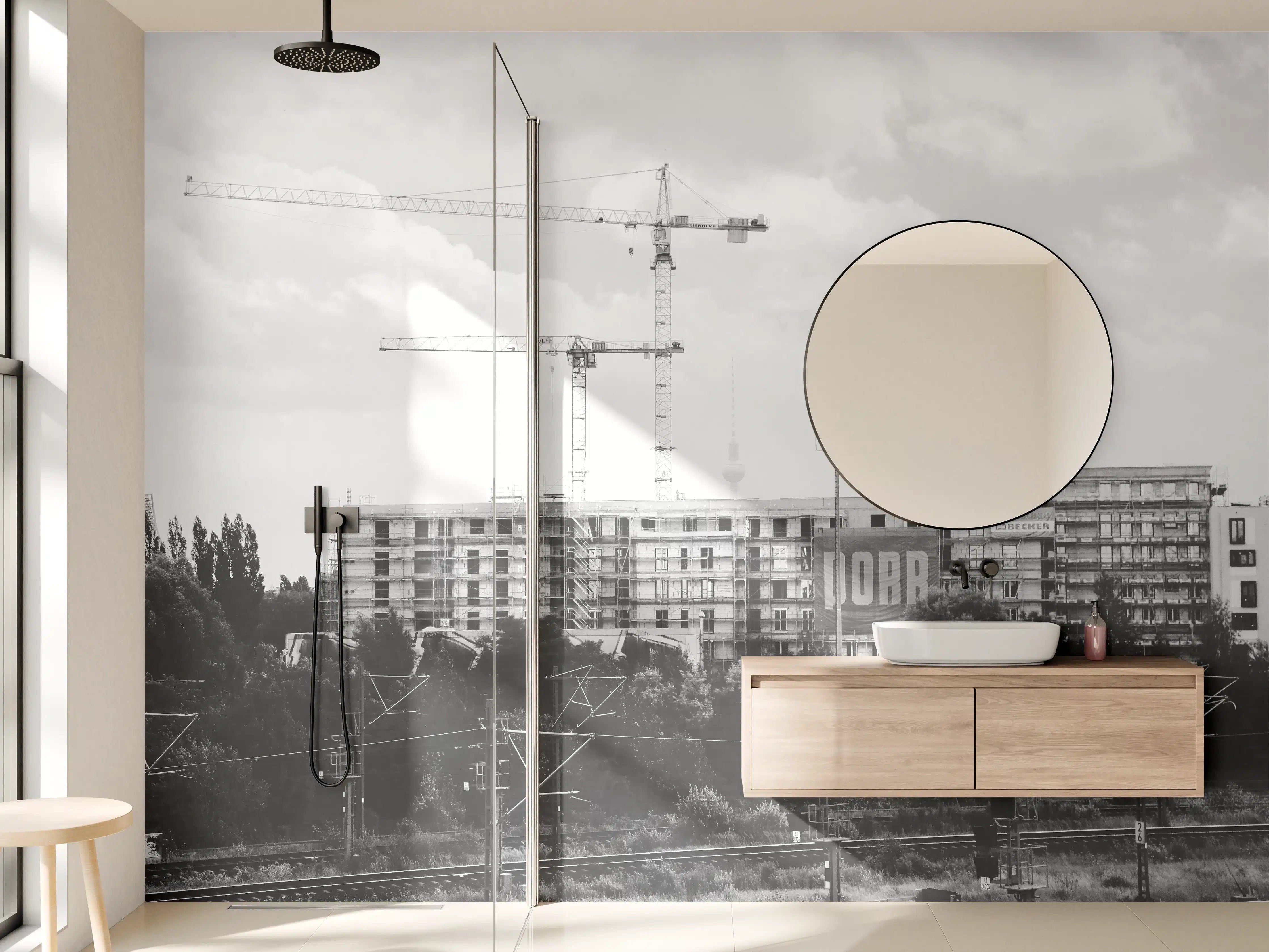Wandverkleidung Bad - Berlin Monochrom Stadtlandschaft