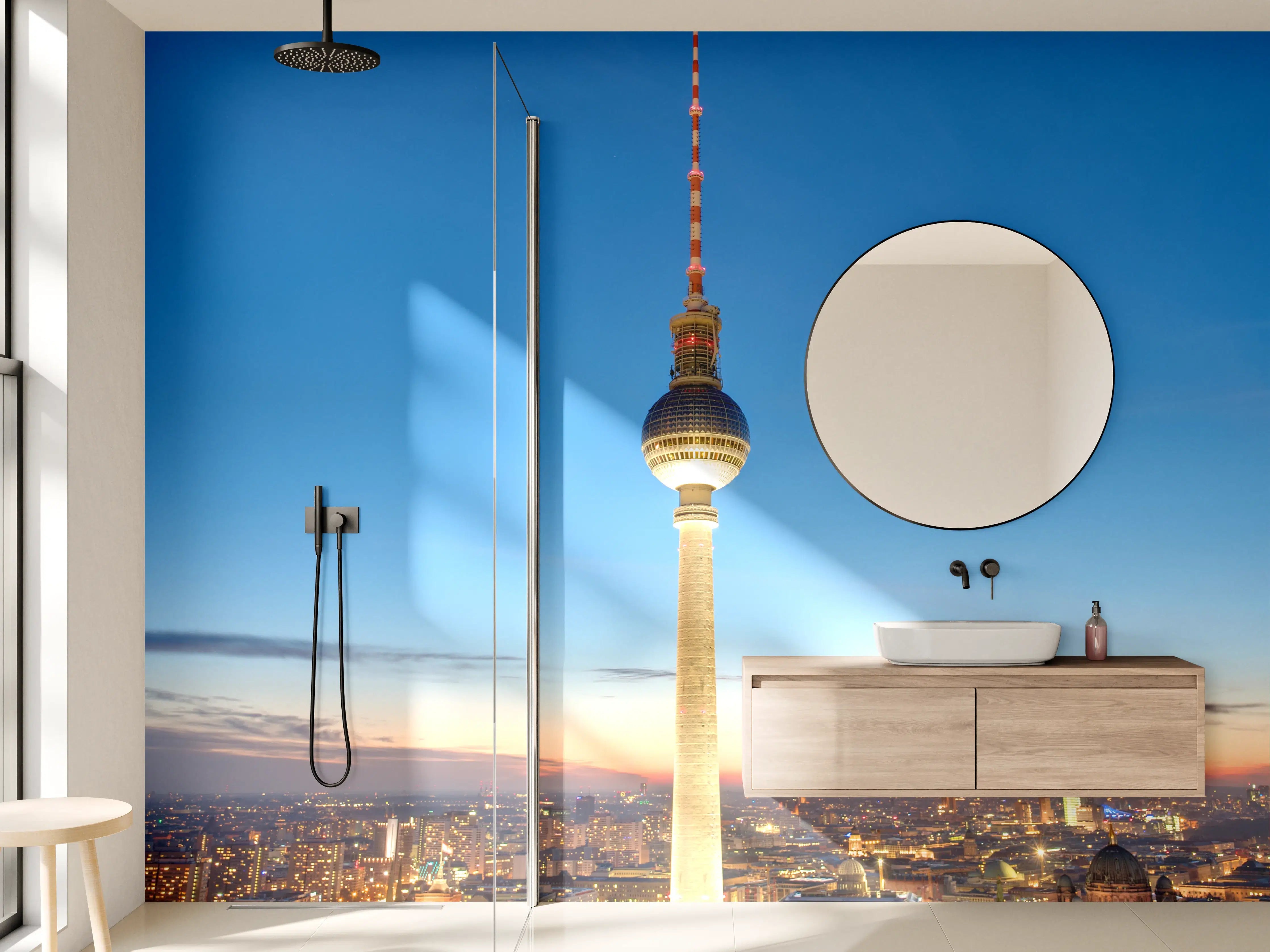 Wandverkleidung Bad - Berliner Fernsehturm bei Sonnenuntergang