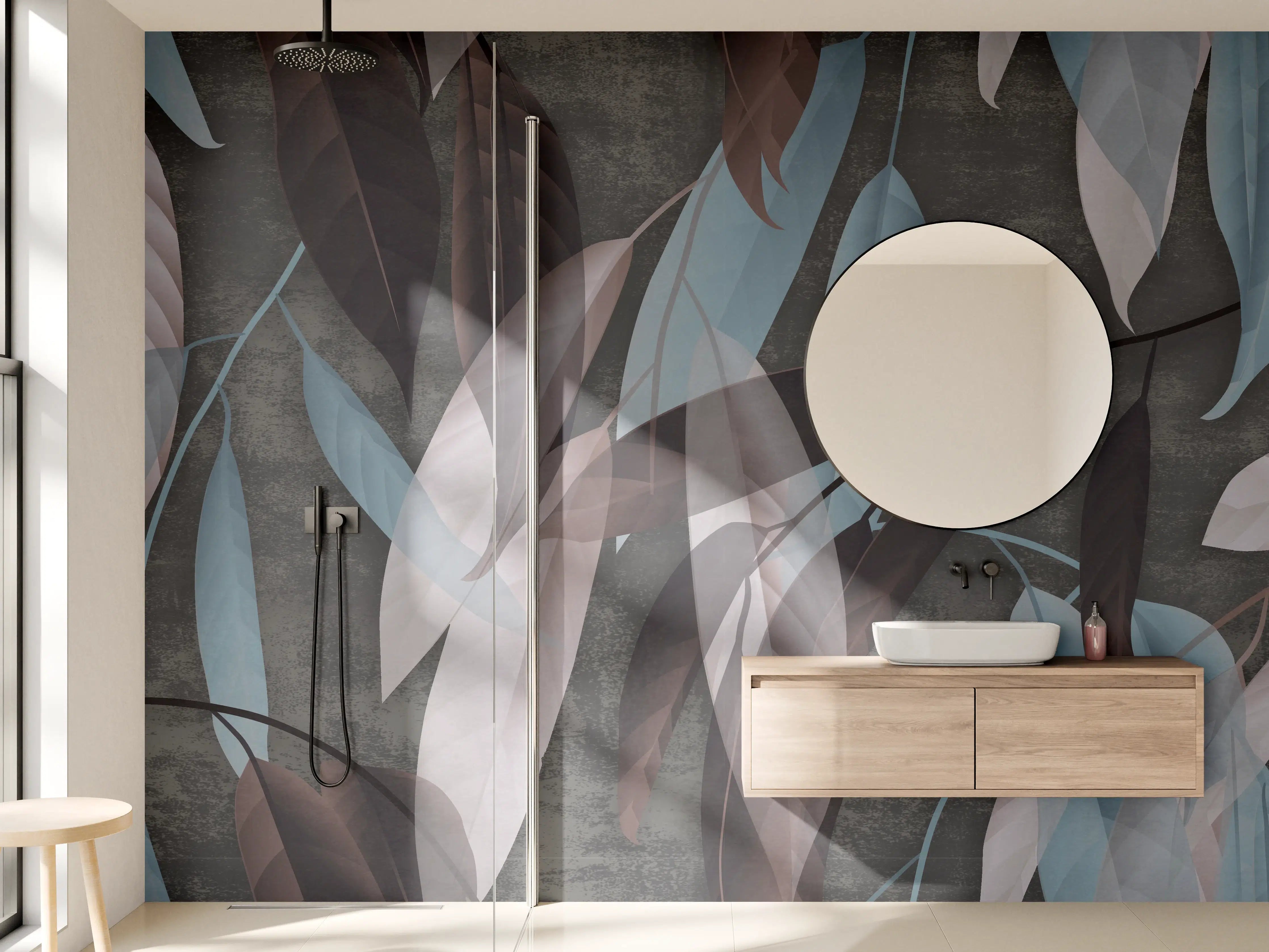 Wandverkleidung Bad - Beton Tapete Herbstlaub