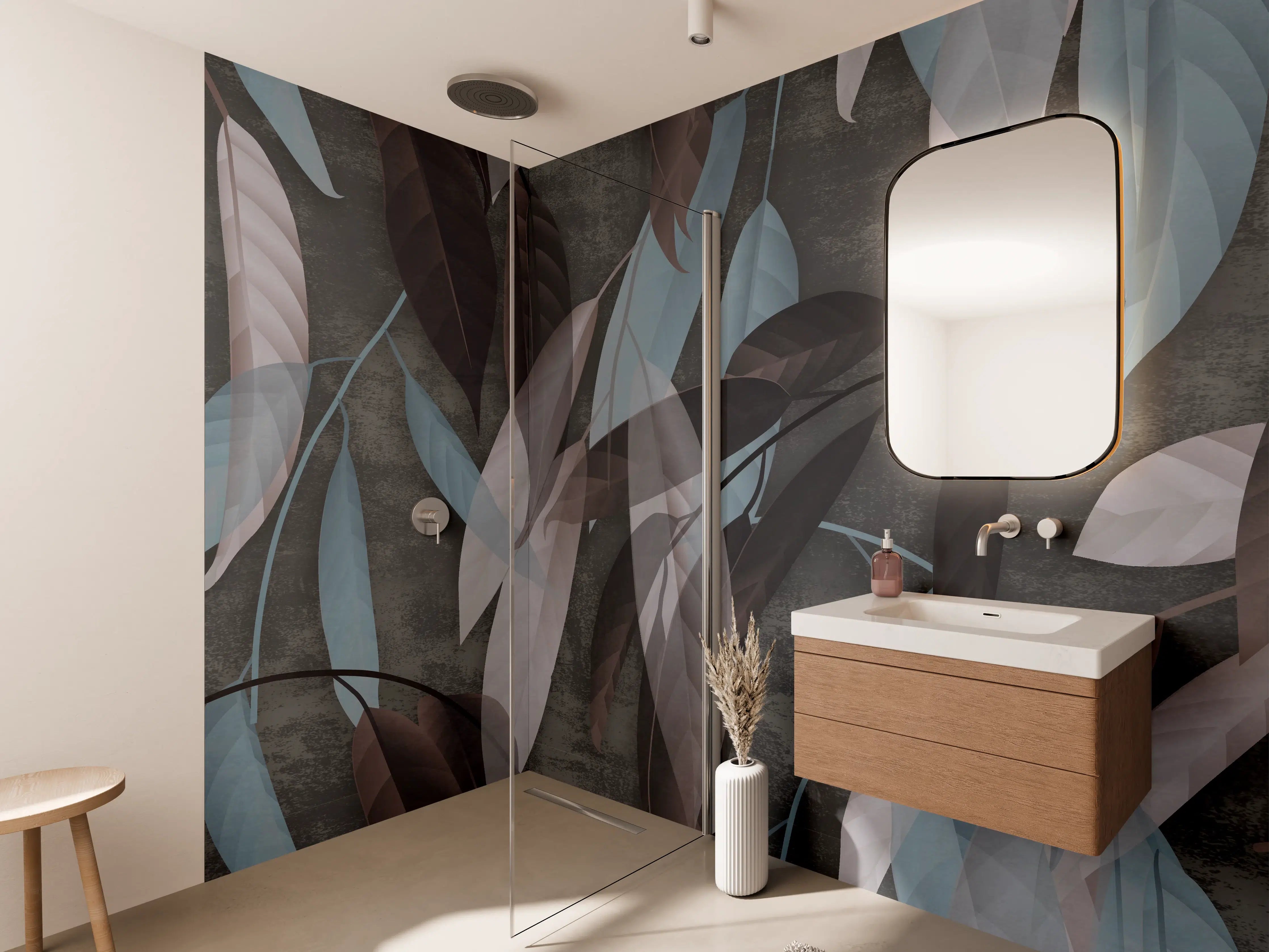 Wandverkleidung Bad - Beton Tapete Herbstlaub