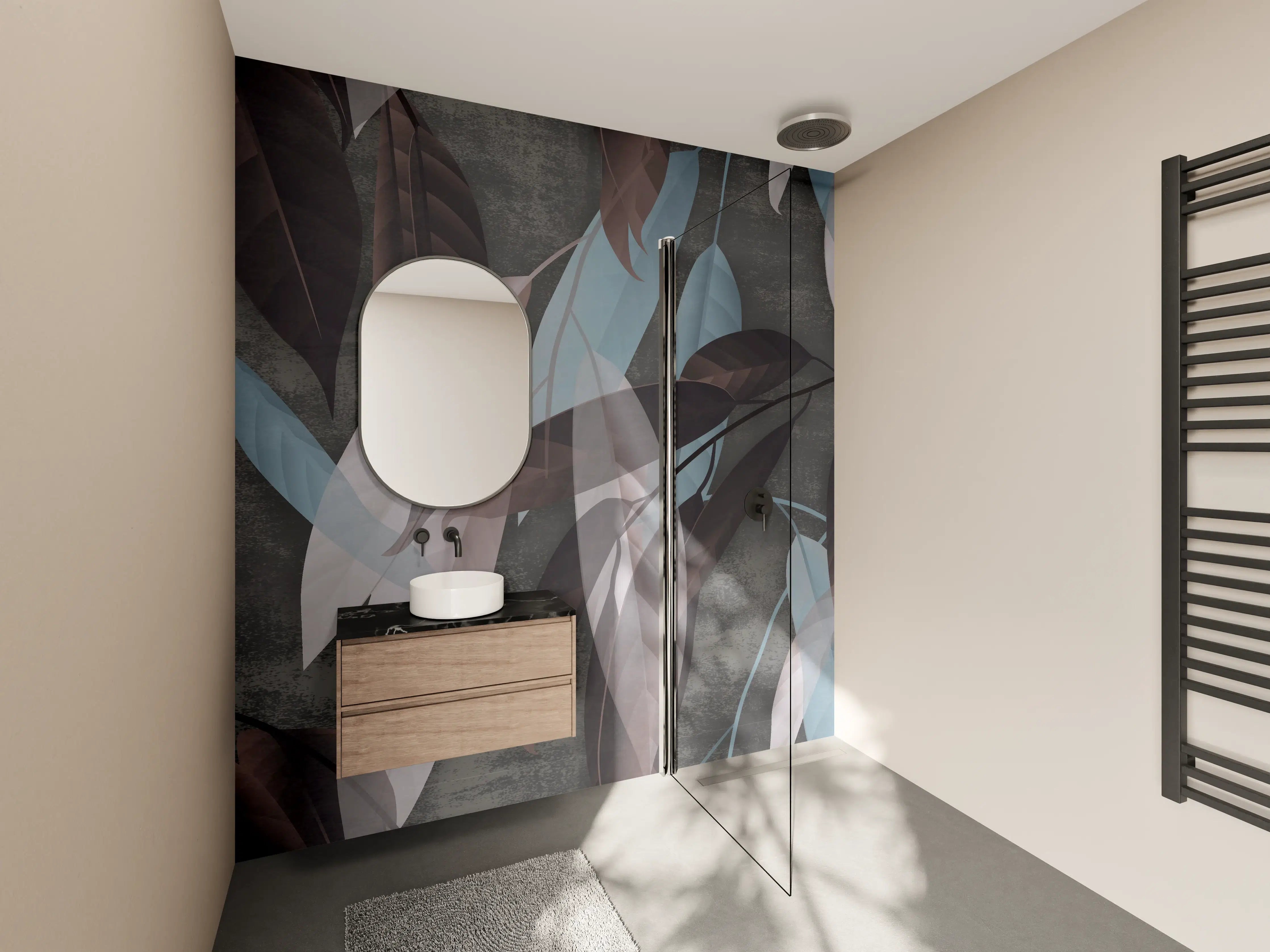 Wandverkleidung Bad - Beton Tapete Herbstlaub