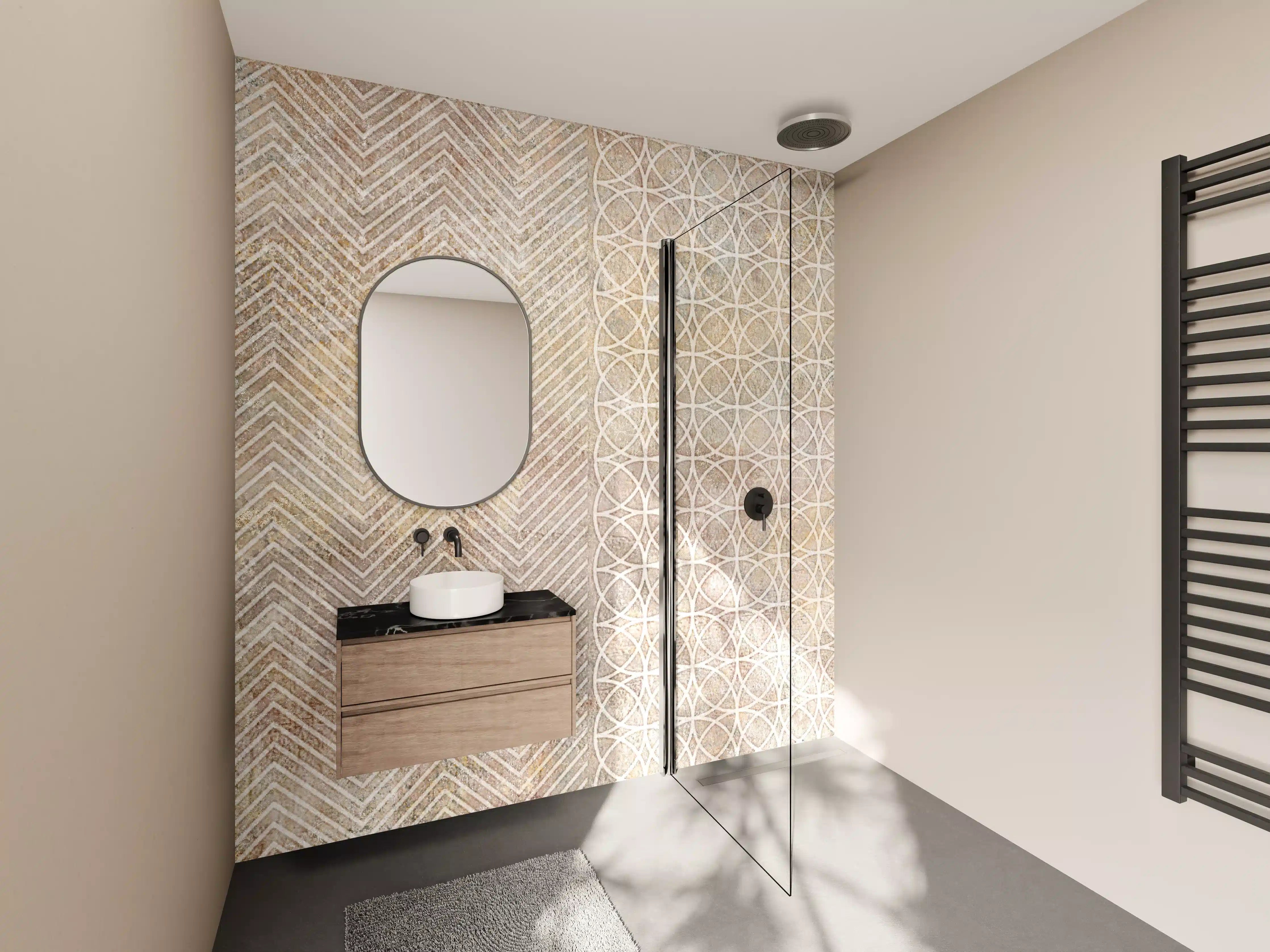 Wandverkleidung Bad - Betonstein Mosaikfliesen Zement
