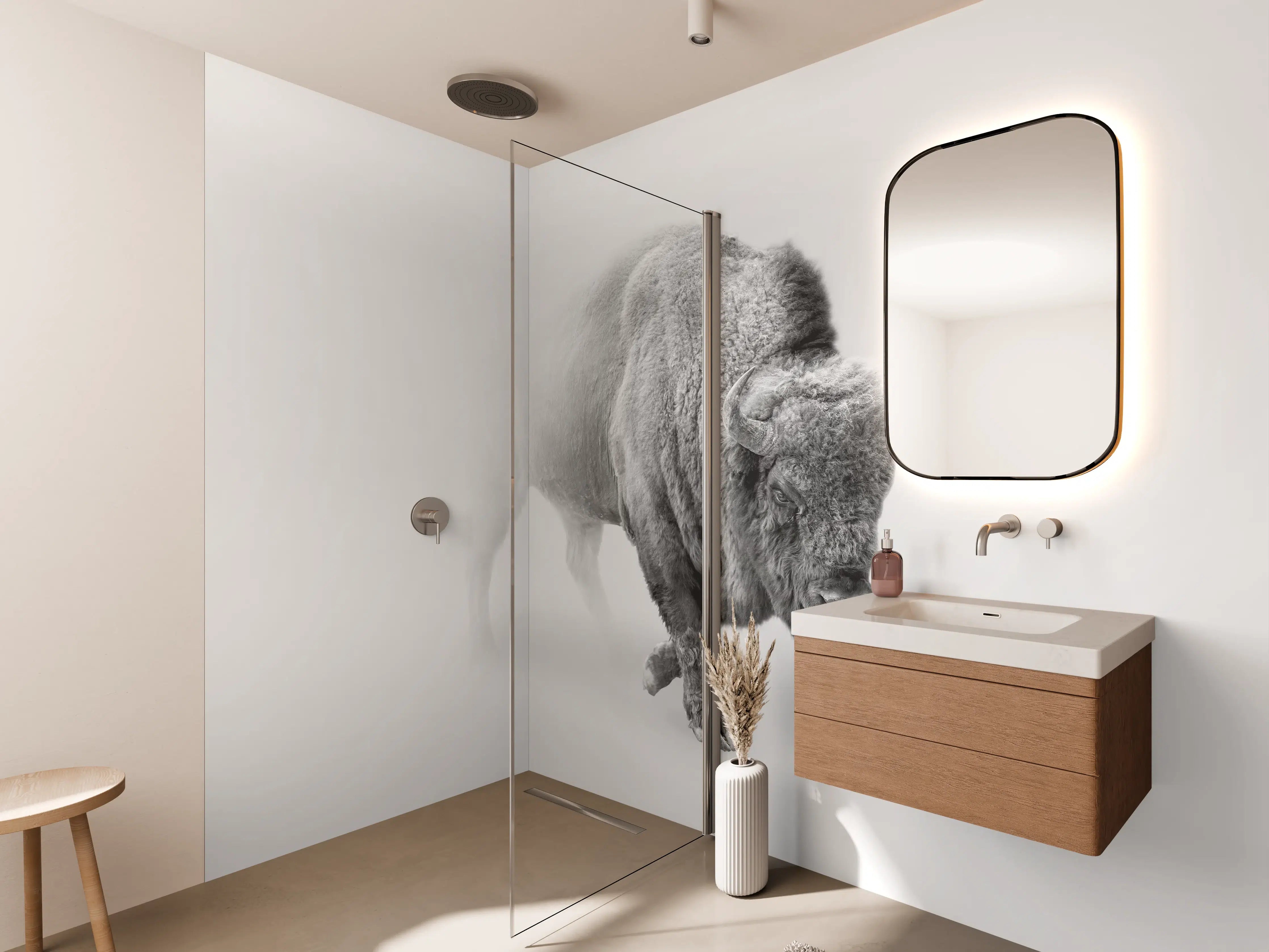Wandverkleidung Bad - Bison Graustufenbild