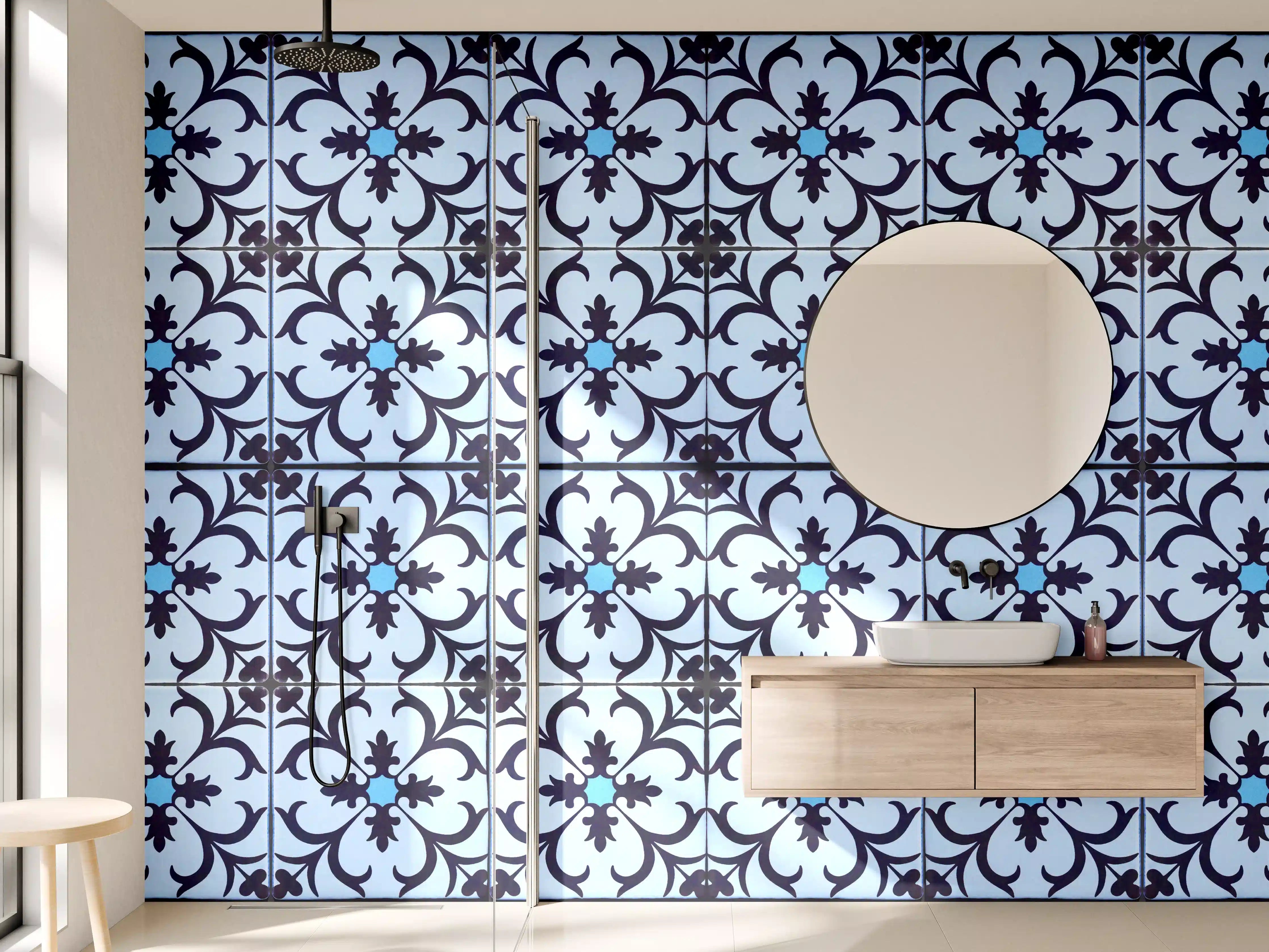 Wandverkleidung Bad - Bläulich traditionelles Mosaik Motiv